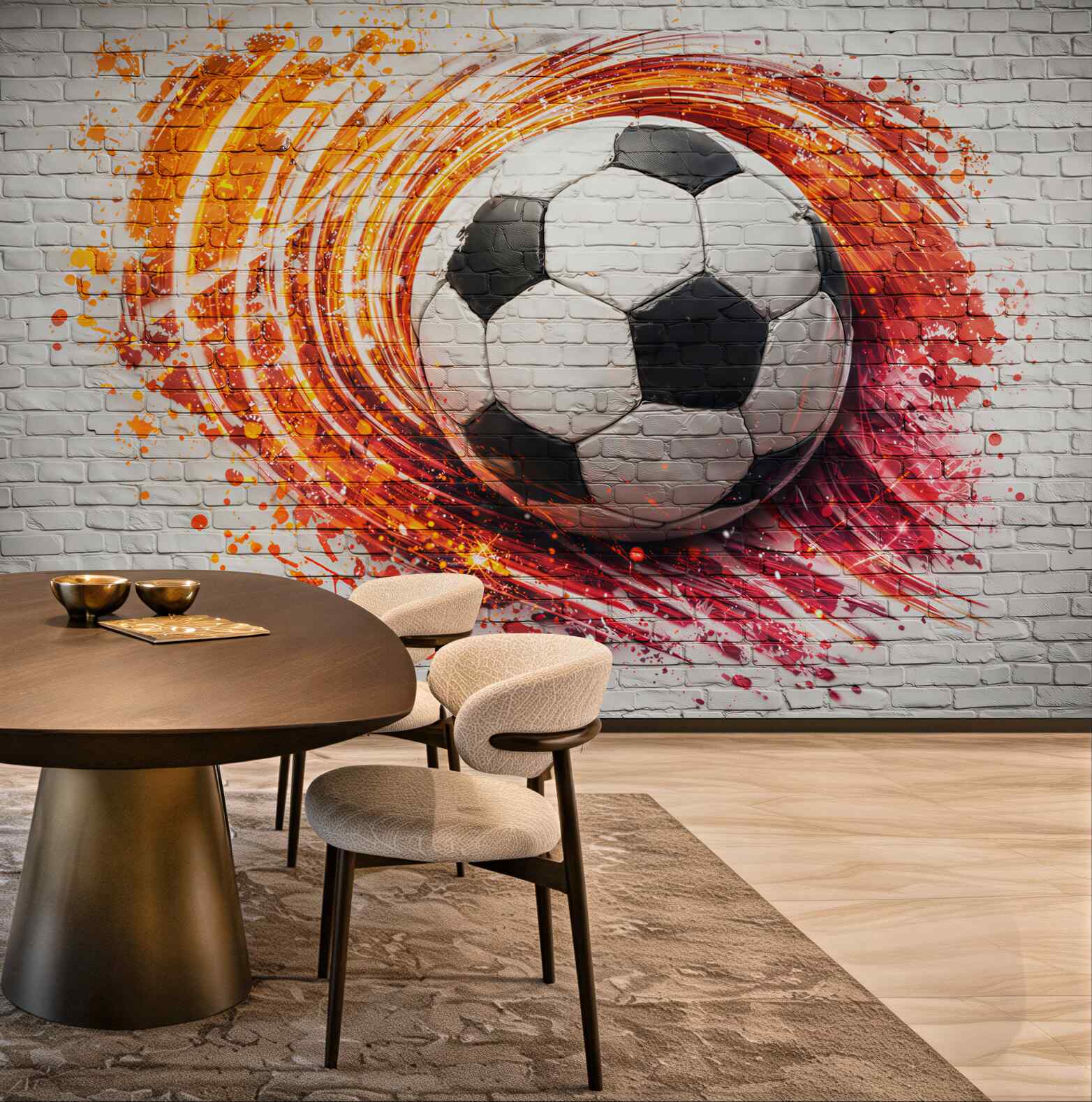 Fototapeta piłka nożna graffiti na ceglanej ścianie dynamiczna sportowa