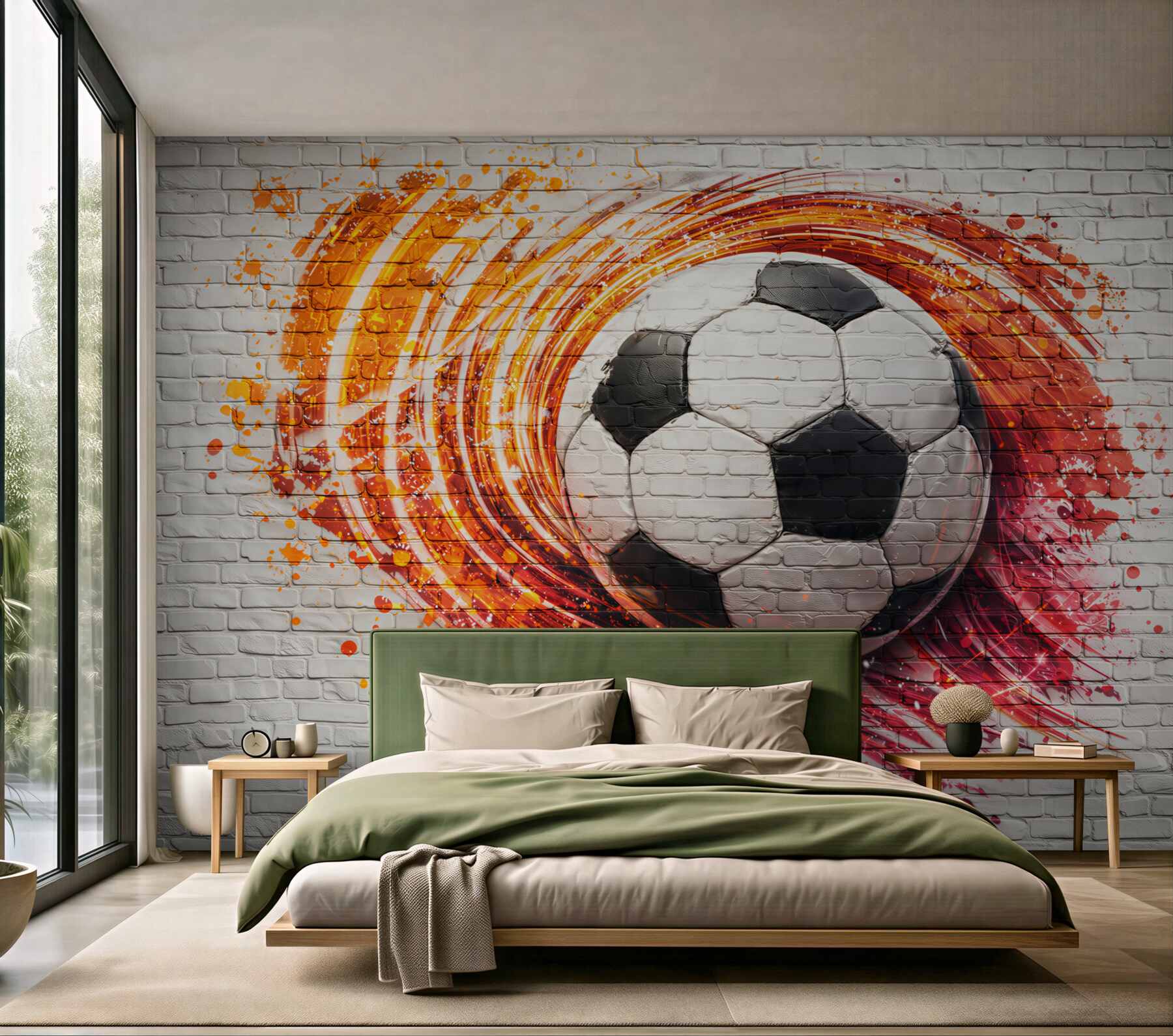 Fototapeta piłka nożna graffiti na ceglanej ścianie dynamiczna sportowa