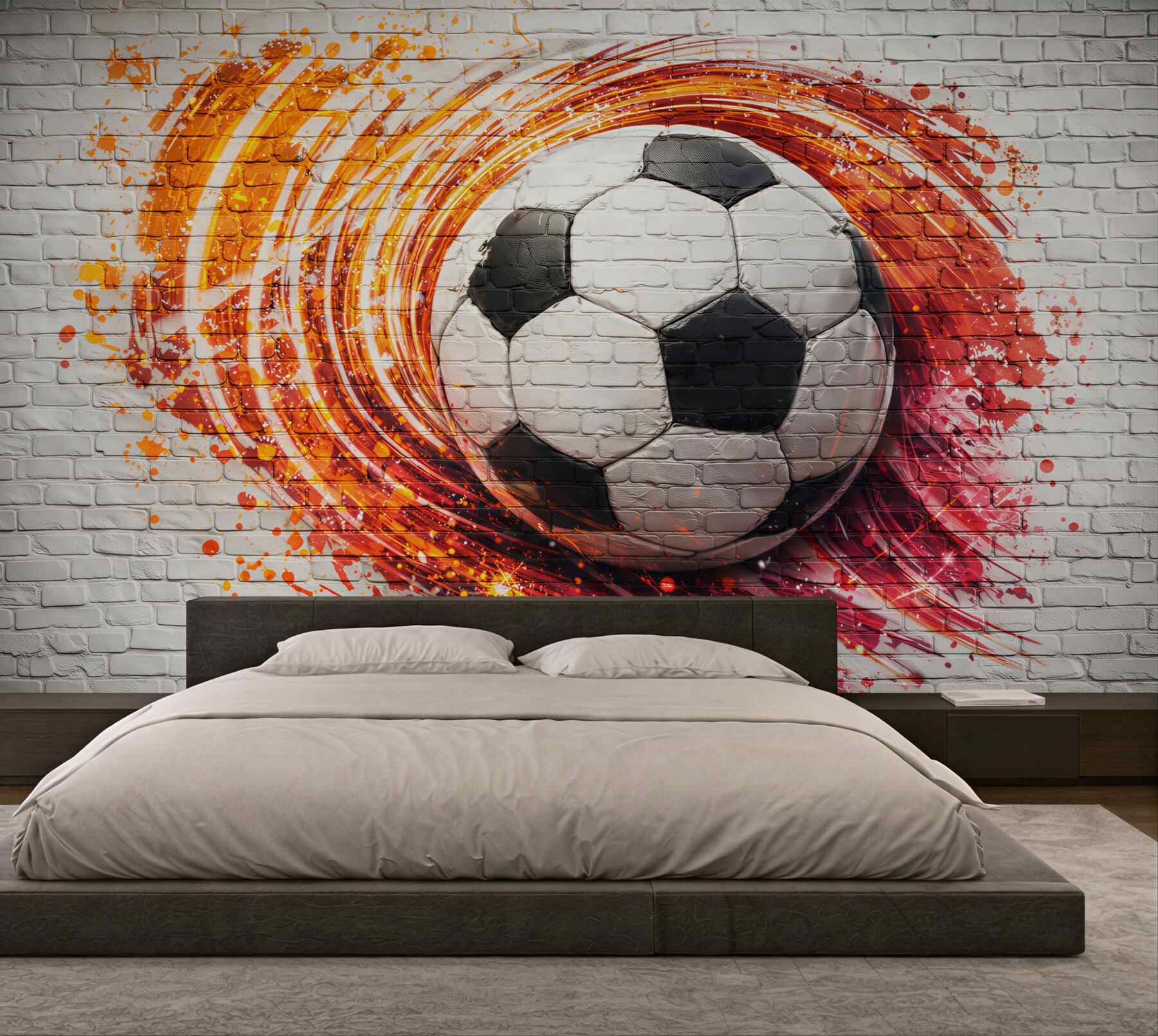 Fototapeta piłka nożna graffiti na ceglanej ścianie dynamiczna sportowa