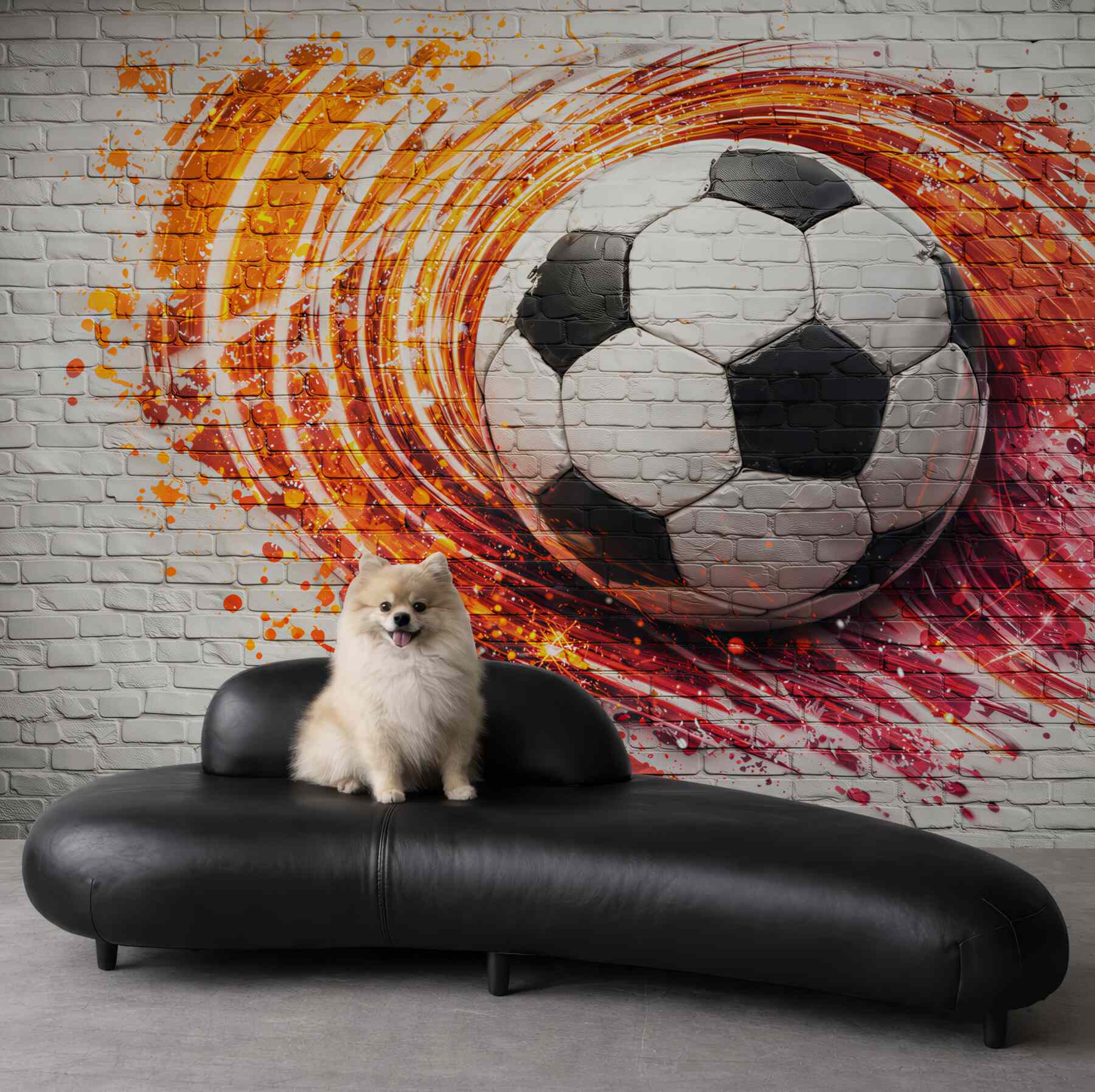 Fototapeta piłka nożna graffiti na ceglanej ścianie dynamiczna sportowa