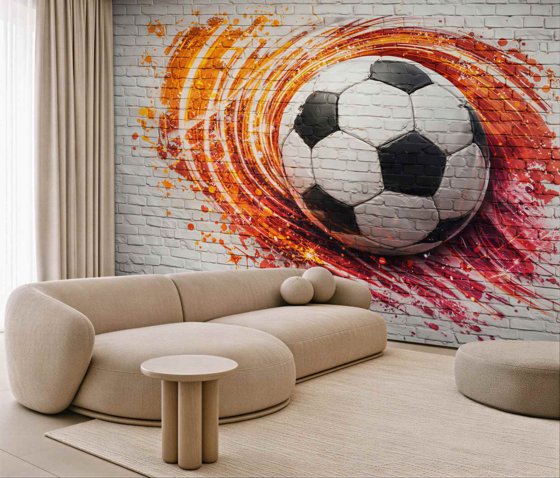 Fototapeta piłka nożna graffiti na ceglanej ścianie dynamiczna sportowa
