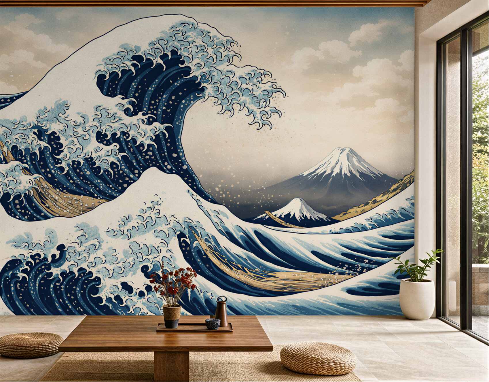 Fototapeta fale oceaniczne i góra w stylu japońskim