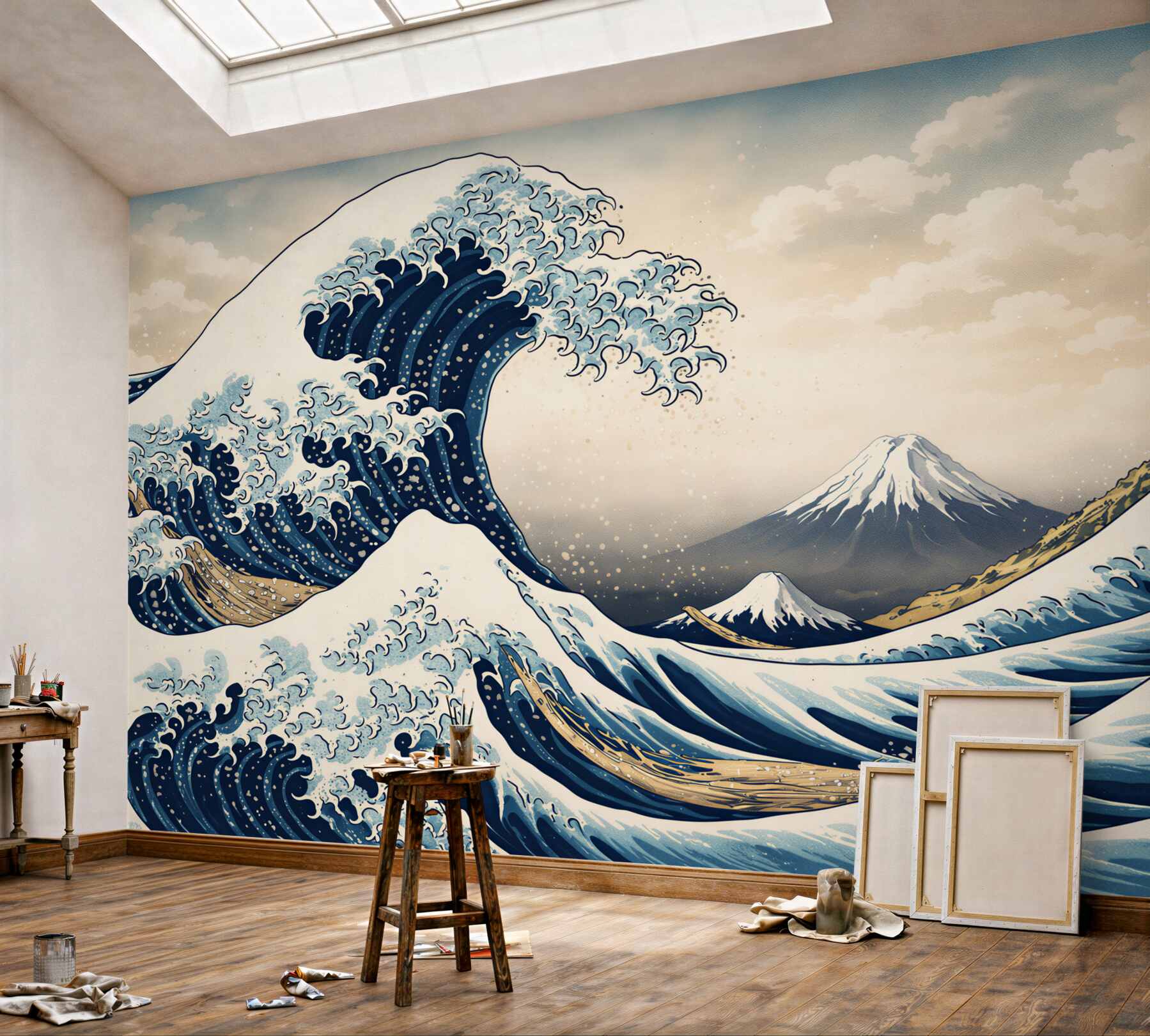 Fototapeta fale oceaniczne i góra w stylu japońskim