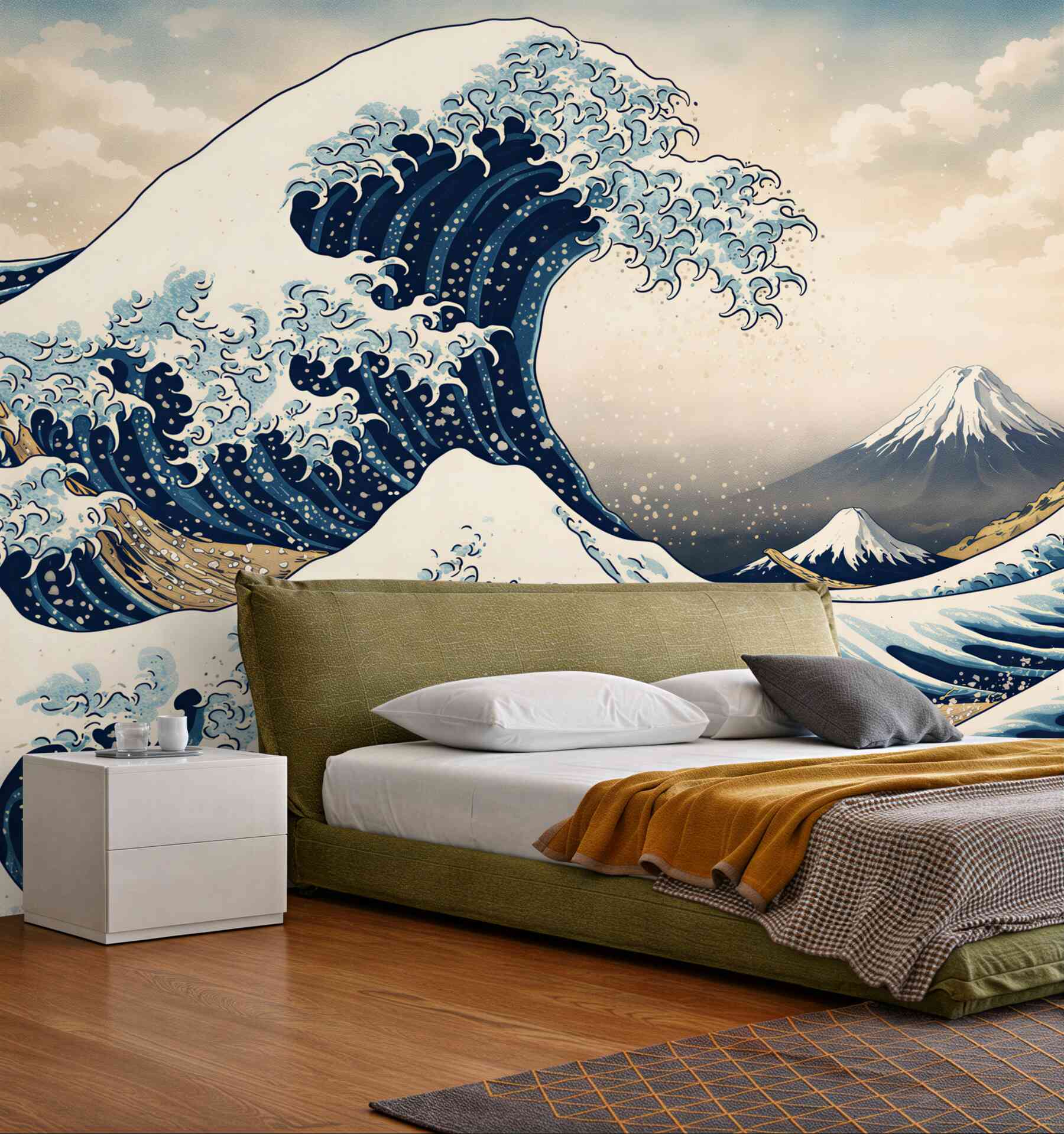 Fototapeta fale oceaniczne i góra w stylu japońskim