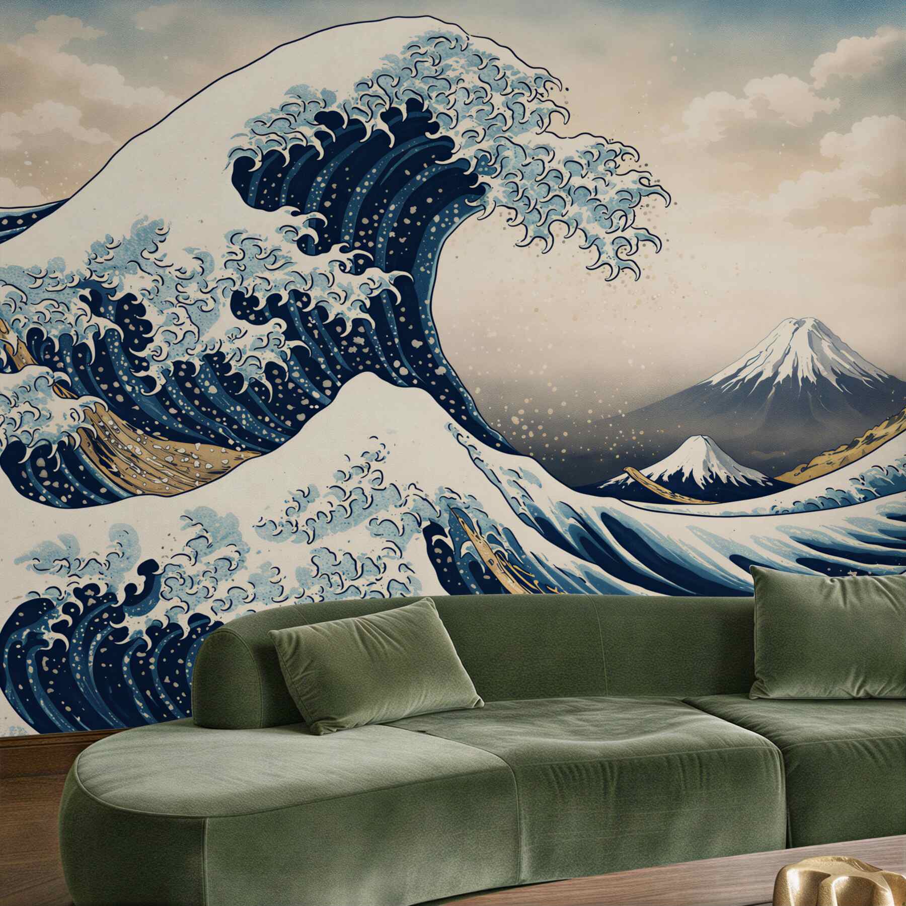 Fototapeta fale oceaniczne i góra w stylu japońskim