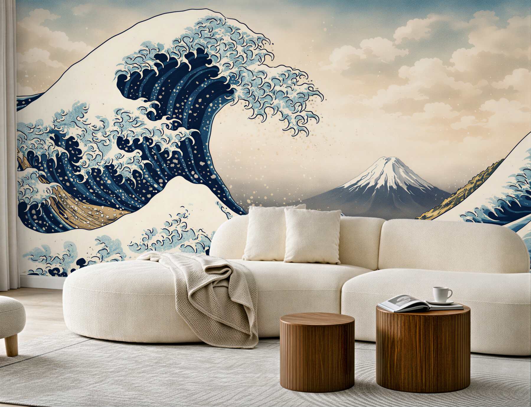 Fototapeta fale oceaniczne i góra w stylu japońskim