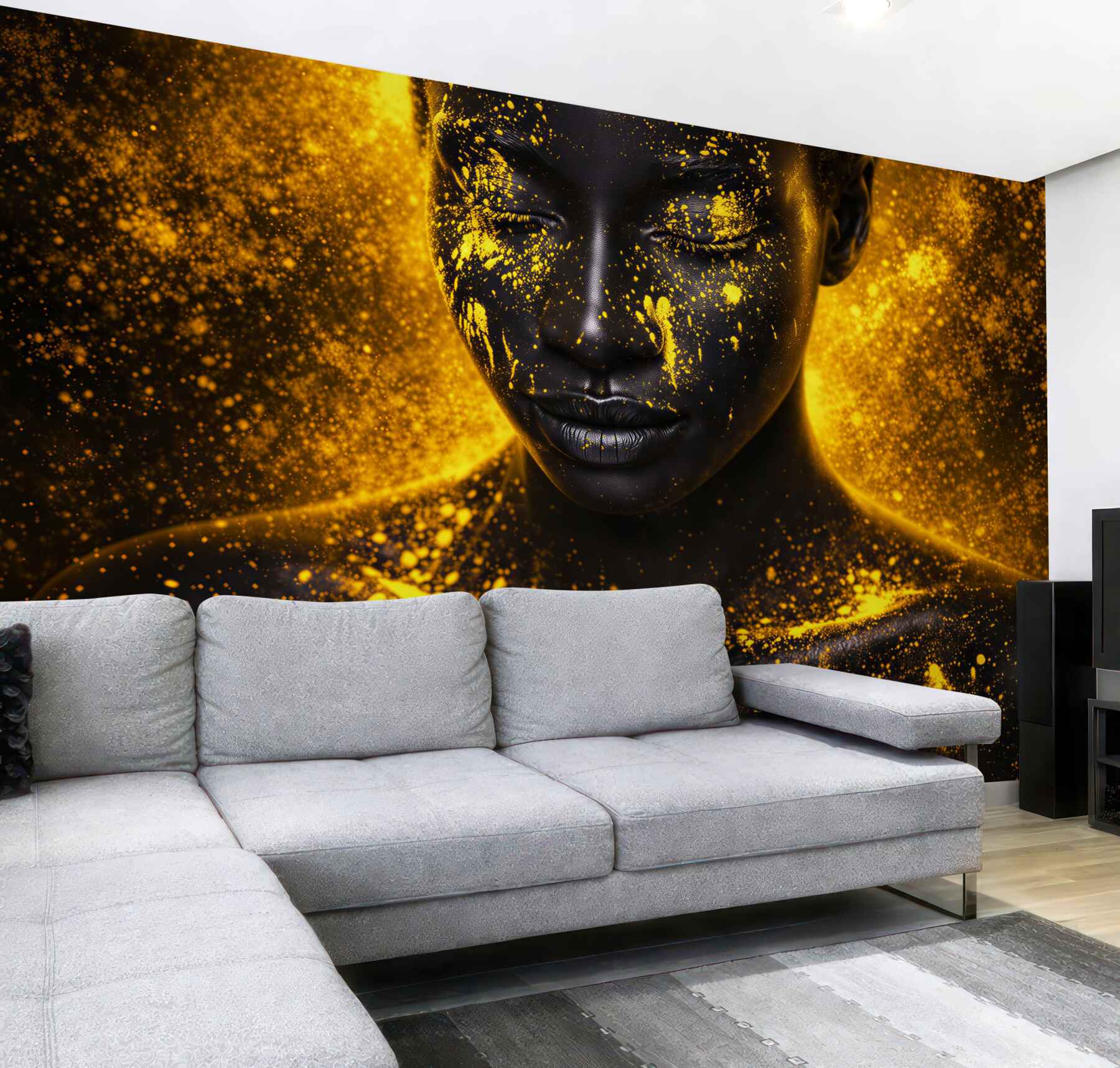 Fototapeta kobiecy portret czarno złoty nowoczesna abstrakcja glamour