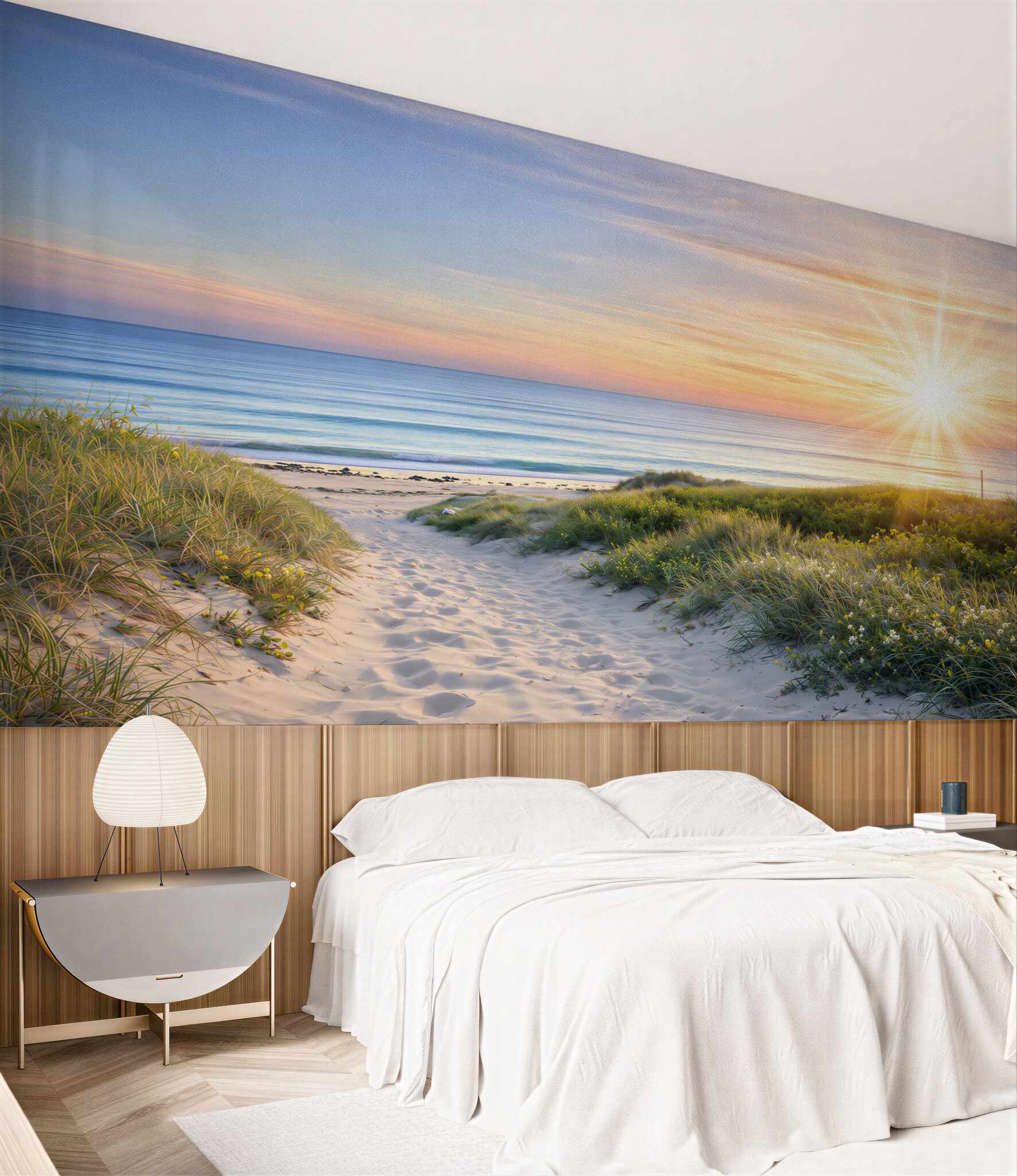Fototapeta piaszczysta ścieżka na plażę o wschodzie słońca