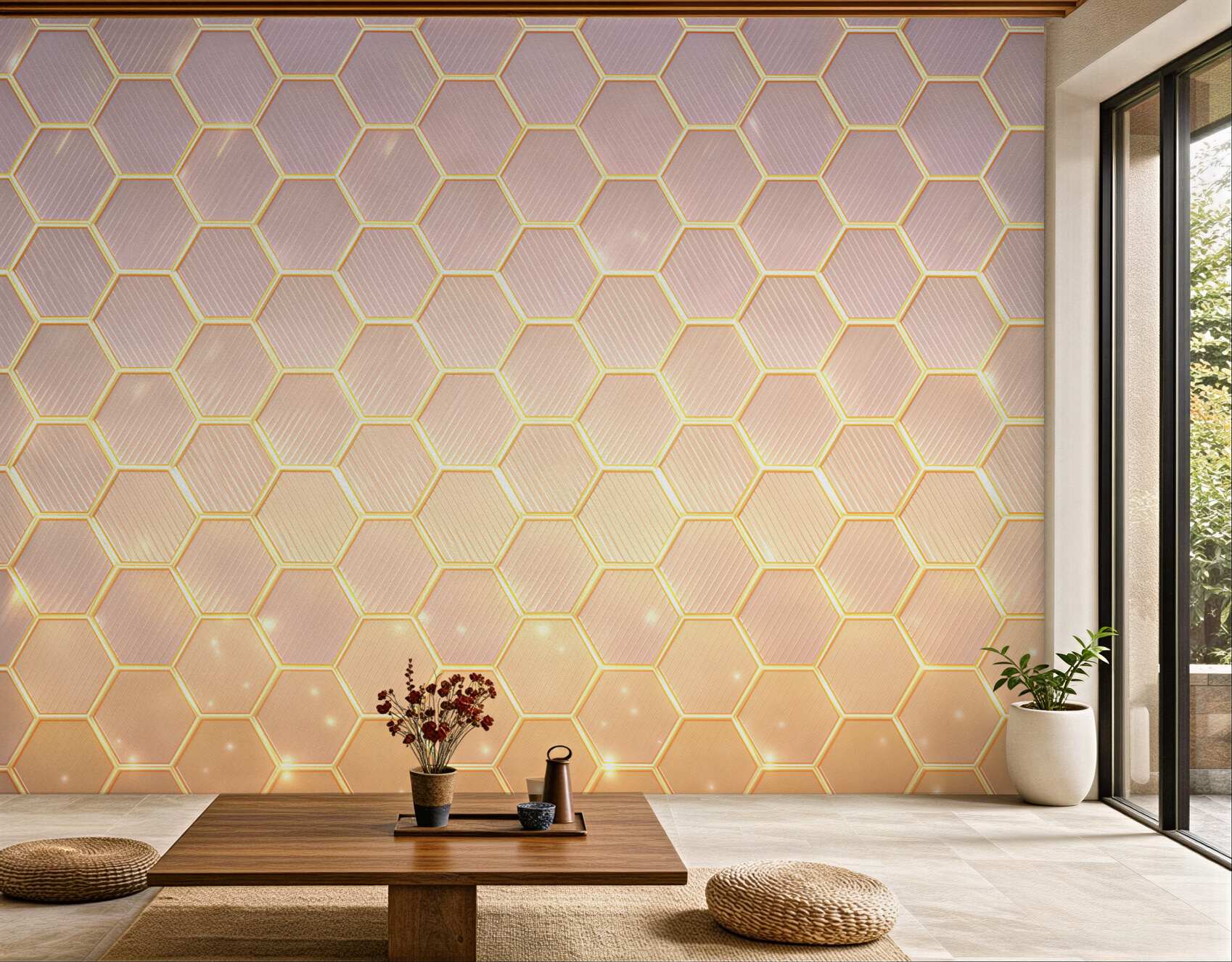 Fototapeta geometryczne heksagony różowo złote nowoczesny wzór 3D