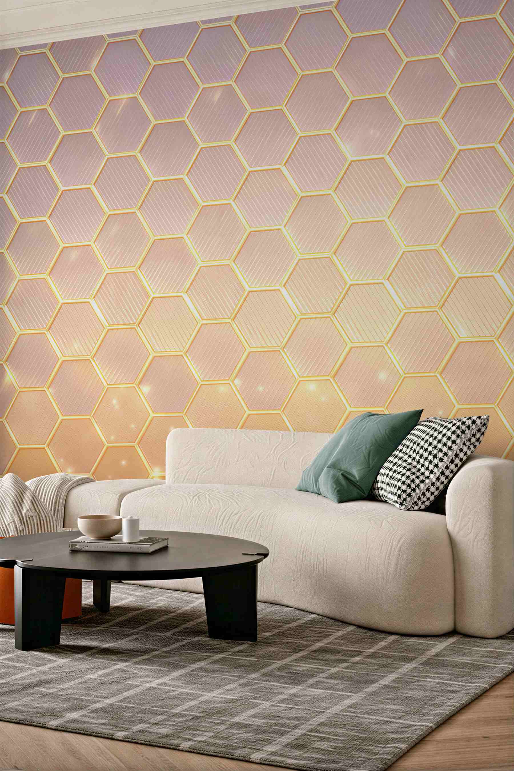 Fototapeta geometryczne heksagony różowo złote nowoczesny wzór 3D