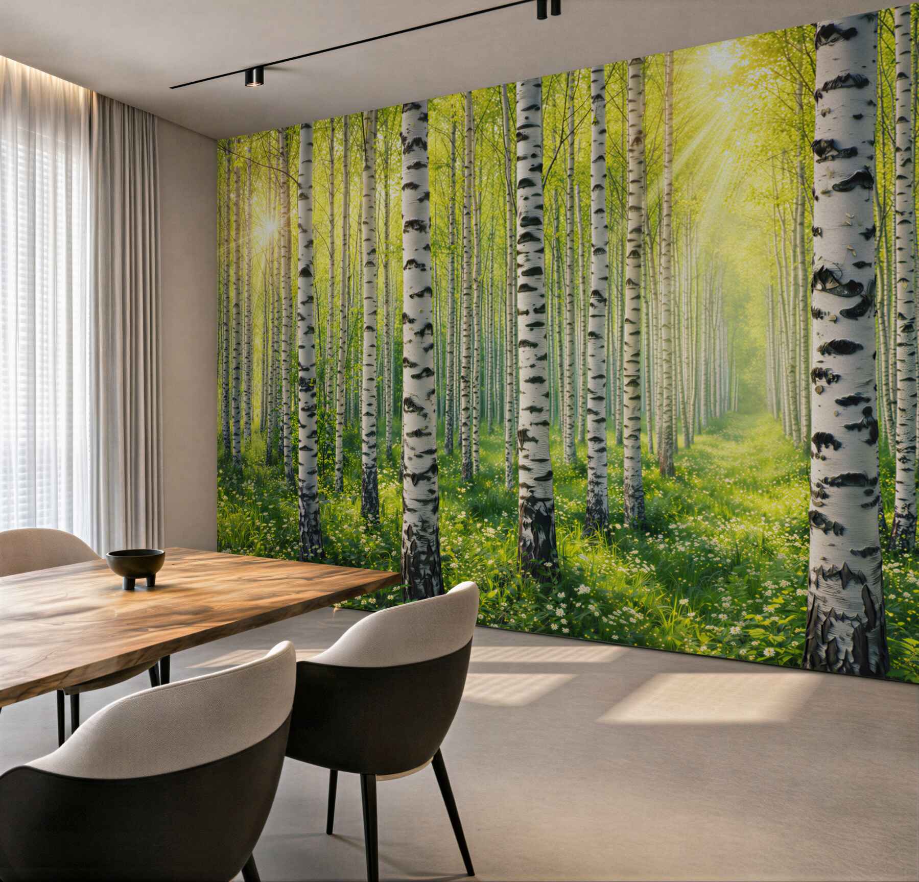 Fototapeta las brzozowy w promieniach słońca świeża wiosenna natura
