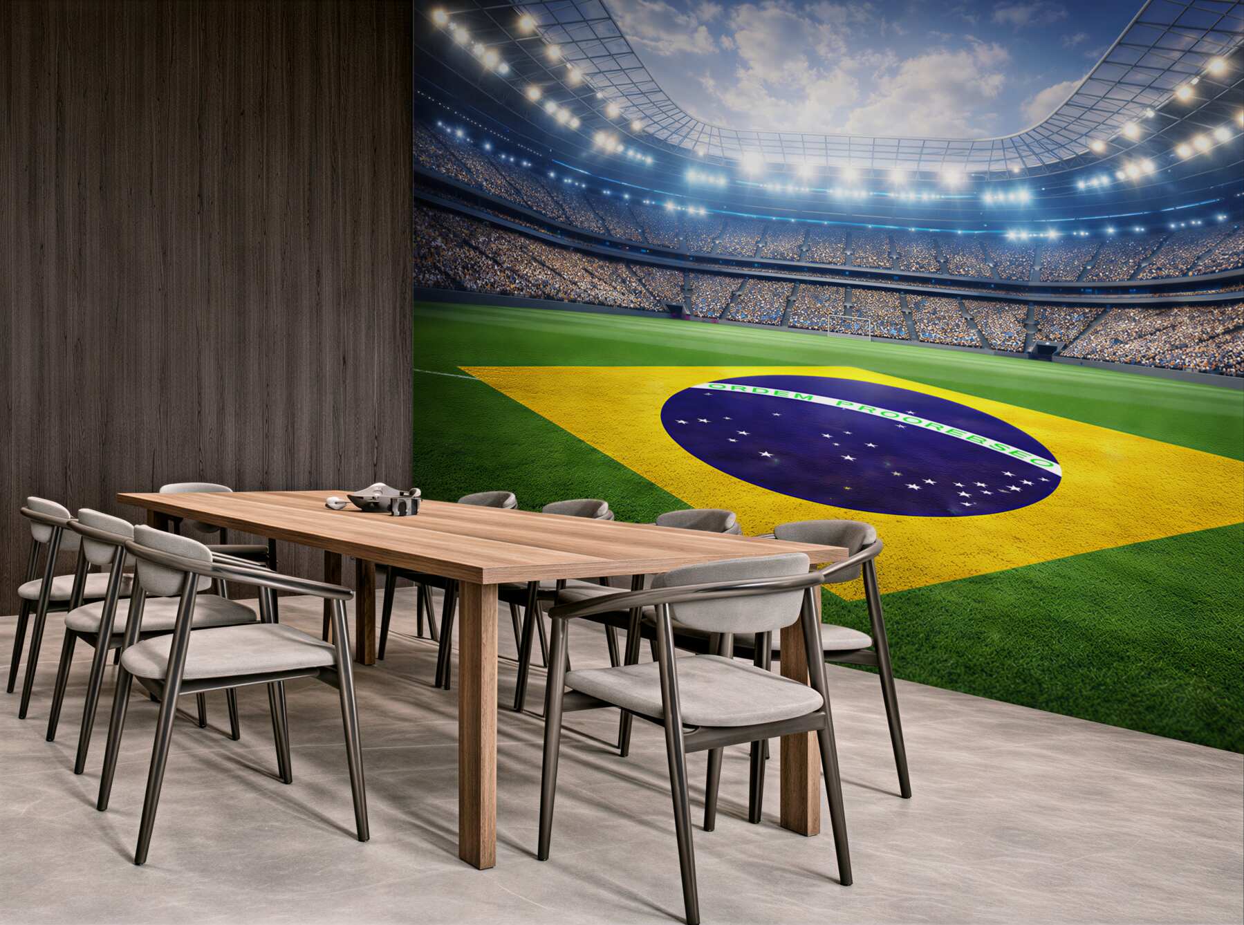 Fototapeta stadion piłkarski z flagą Brazylii dynamiczna sportowa panorama