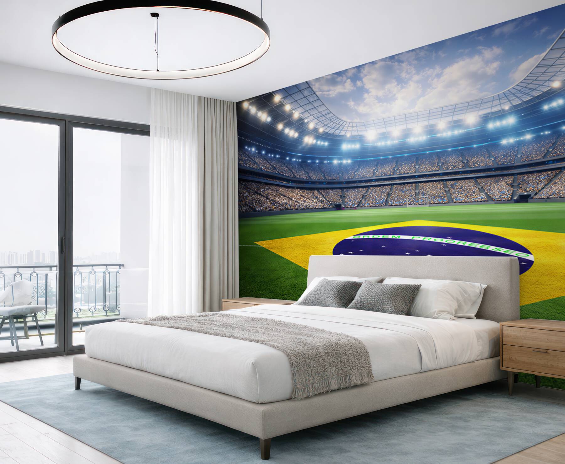 Fototapeta stadion piłkarski z flagą Brazylii dynamiczna sportowa panorama