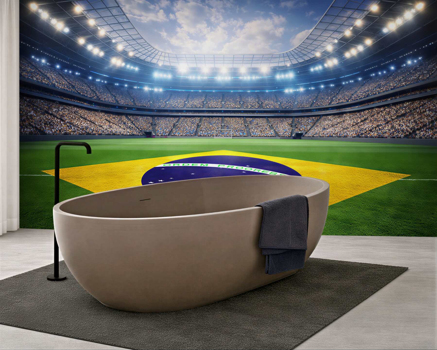 Fototapeta stadion piłkarski z flagą Brazylii dynamiczna sportowa panorama