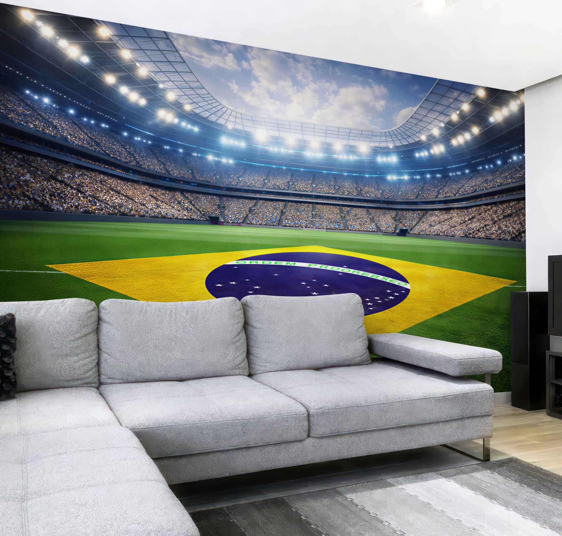 Fototapeta stadion piłkarski z flagą Brazylii dynamiczna sportowa panorama