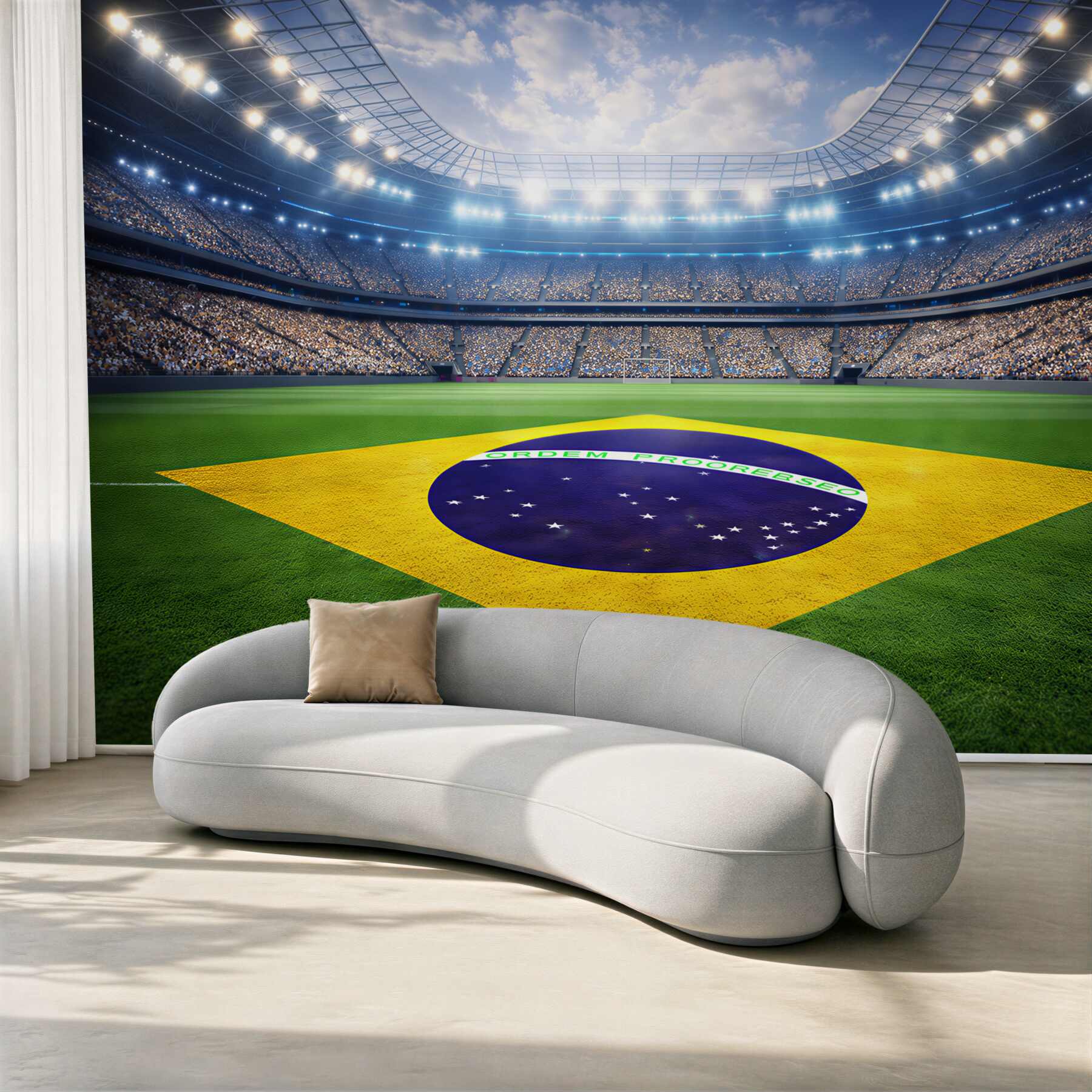 Fototapeta stadion piłkarski z flagą Brazylii dynamiczna sportowa panorama