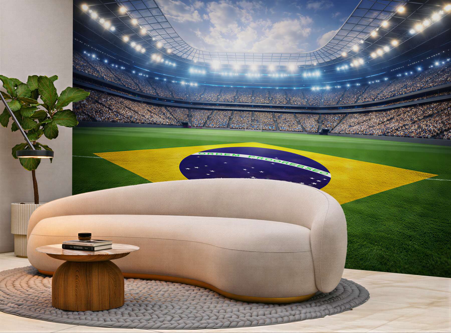 Fototapeta stadion piłkarski z flagą Brazylii dynamiczna sportowa panorama