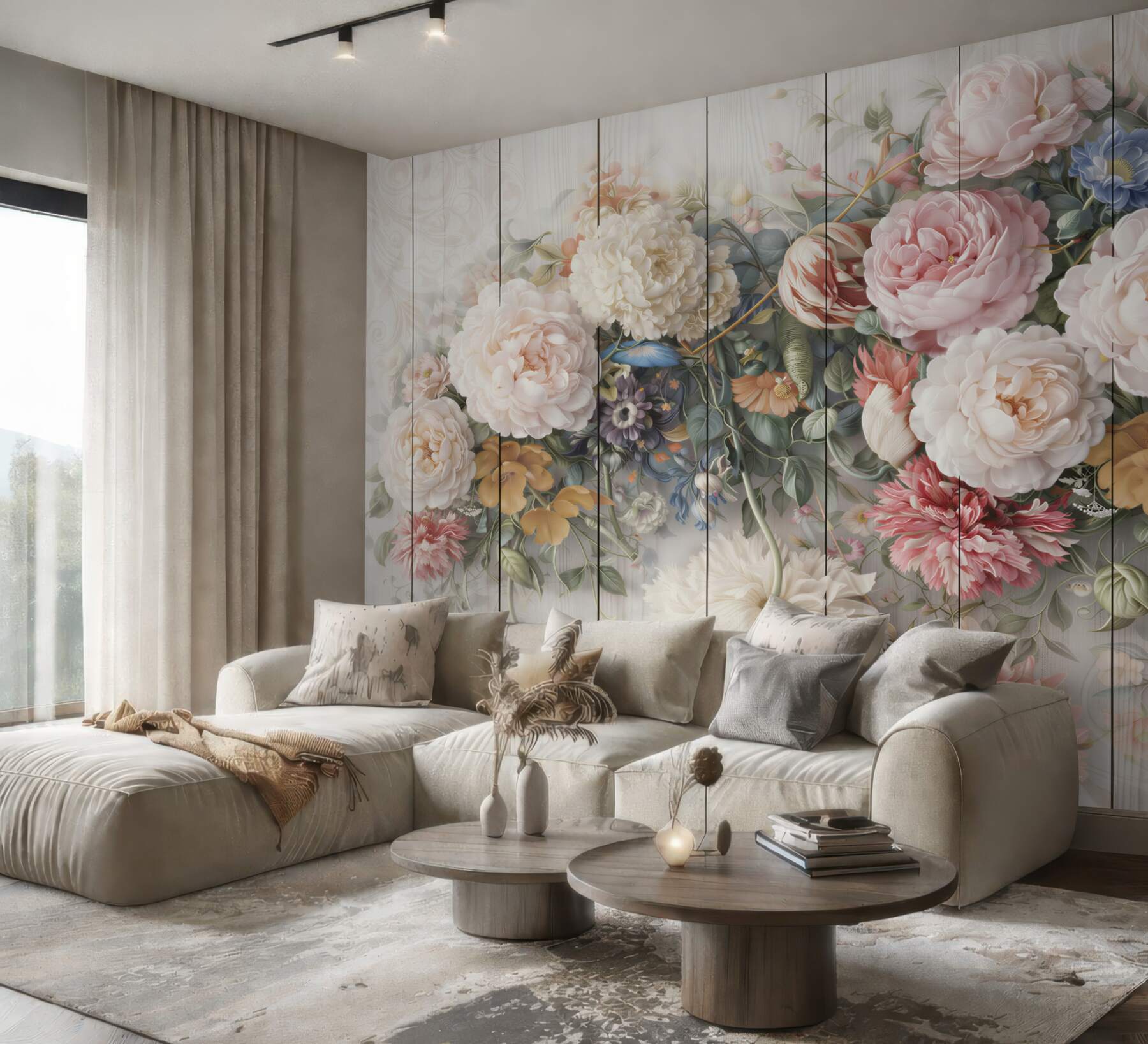 Fototapeta romantyczne kwiaty pastelowe na bielonym drewnie shabby chic