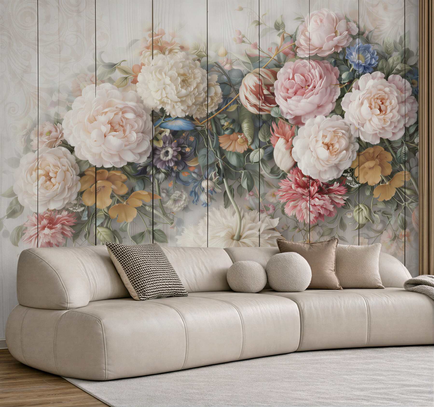 Fototapeta romantyczne kwiaty pastelowe na bielonym drewnie shabby chic