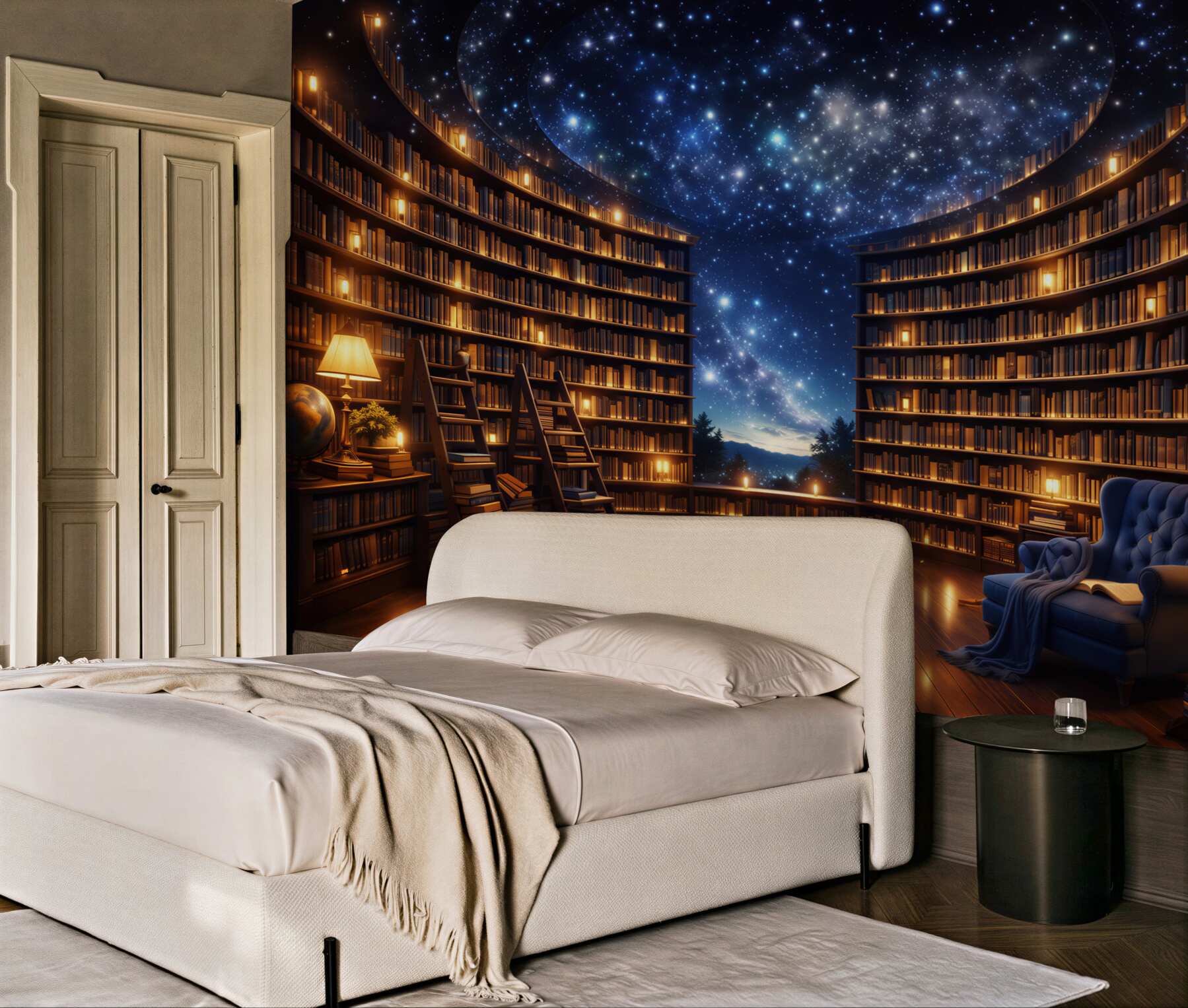 Fototapeta magiczna biblioteka pod gwiaździstym niebem przytulna i nastrojowa