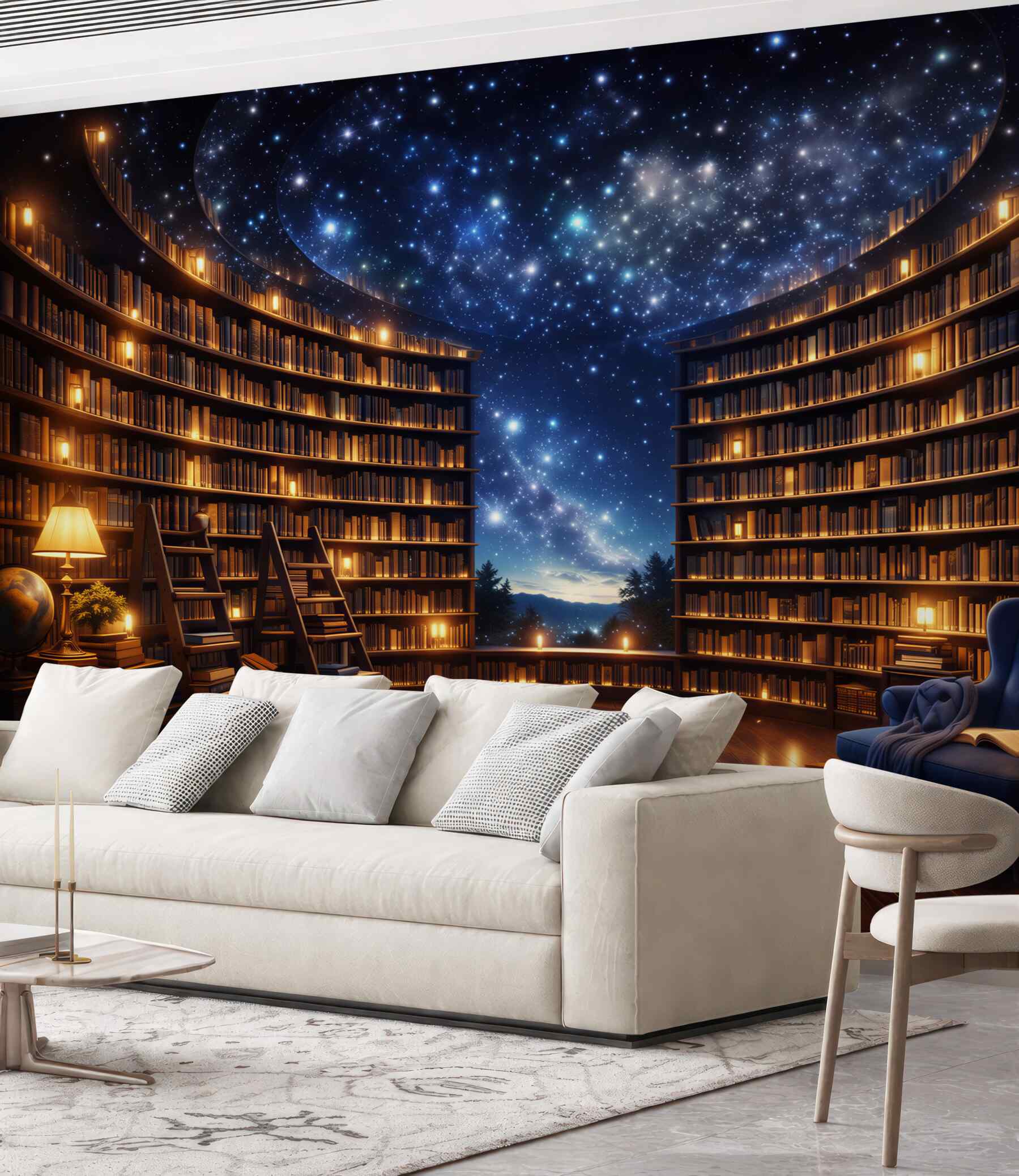 Fototapeta magiczna biblioteka pod gwiaździstym niebem przytulna i nastrojowa
