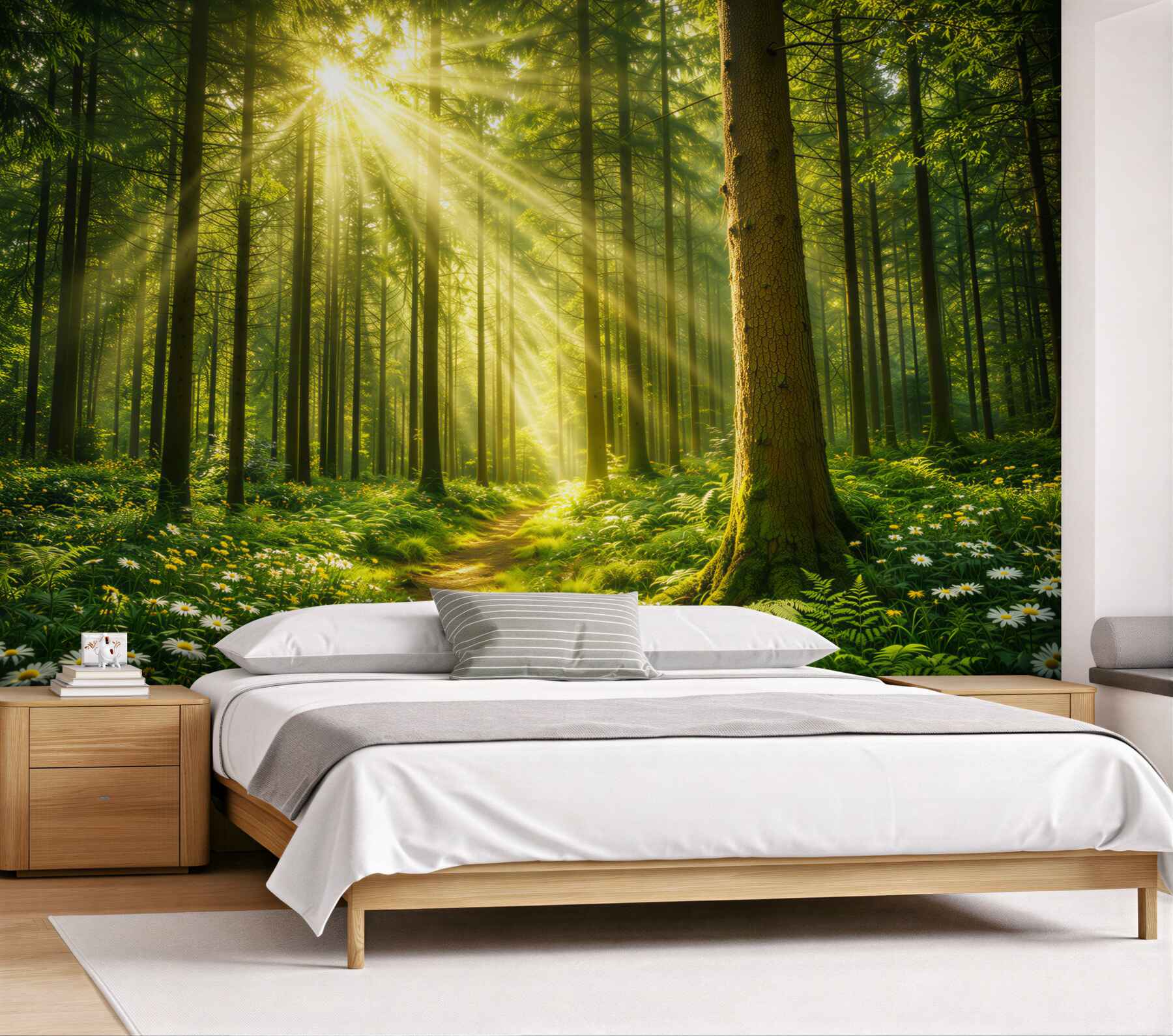 Fototapeta leśna ścieżka w promieniach słońca zielona naturalna