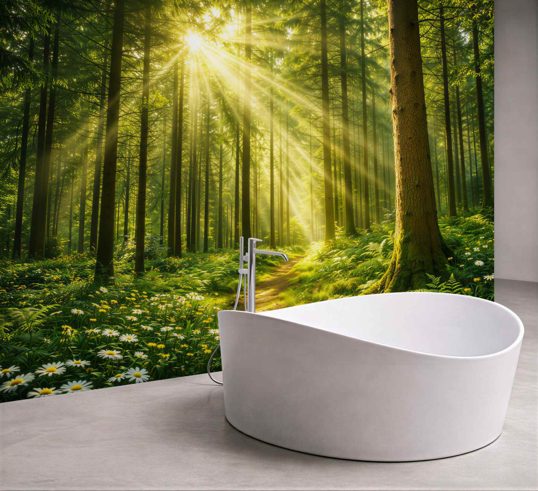 Fototapeta leśna ścieżka w promieniach słońca zielona naturalna