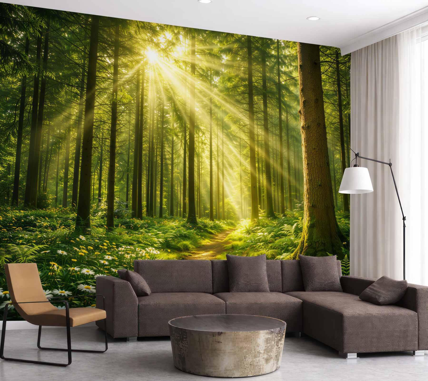 Fototapeta leśna ścieżka w promieniach słońca zielona naturalna