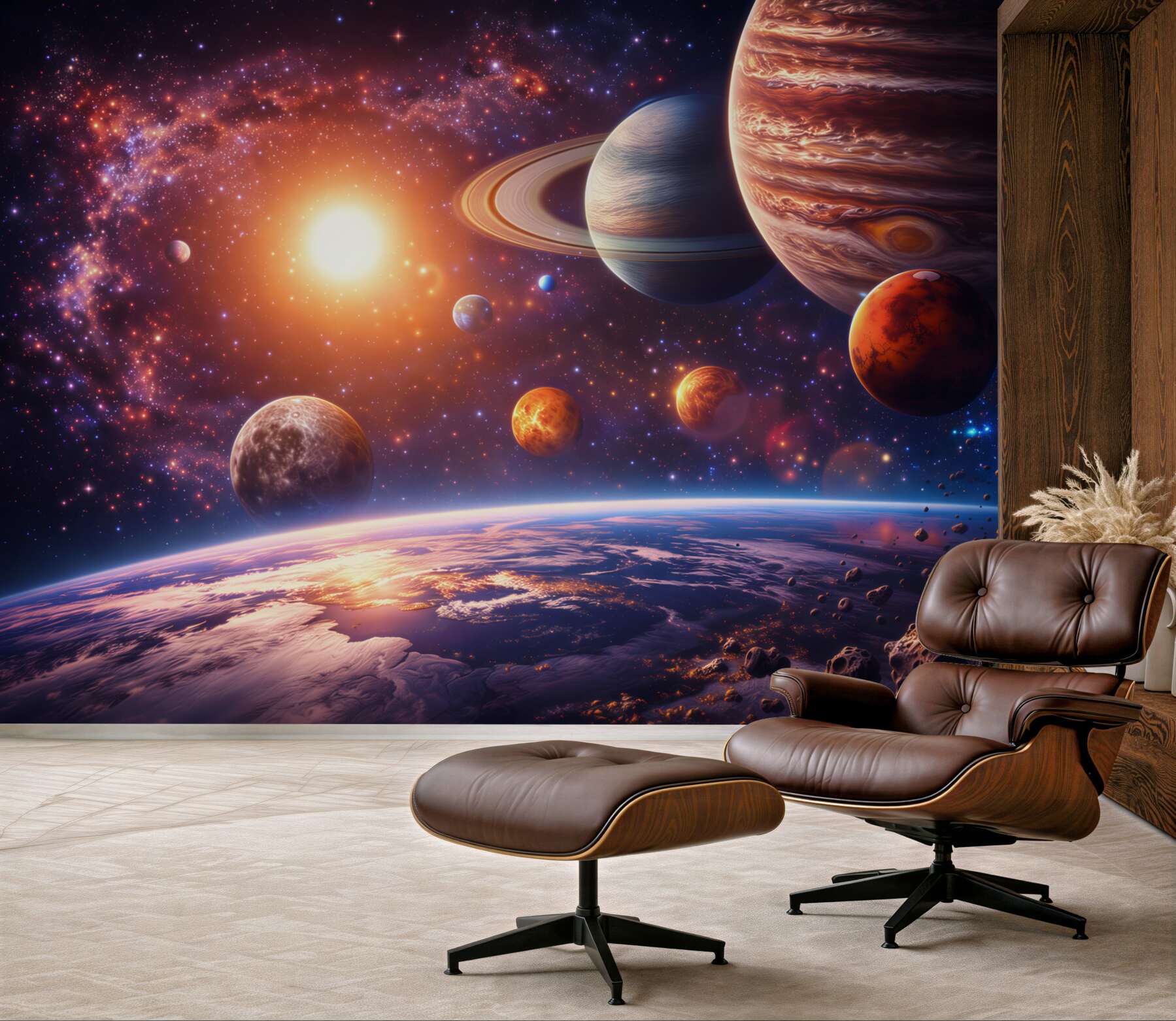 Fototapeta kosmos z planetami i gwiazdami do pokoju młodzieżowego