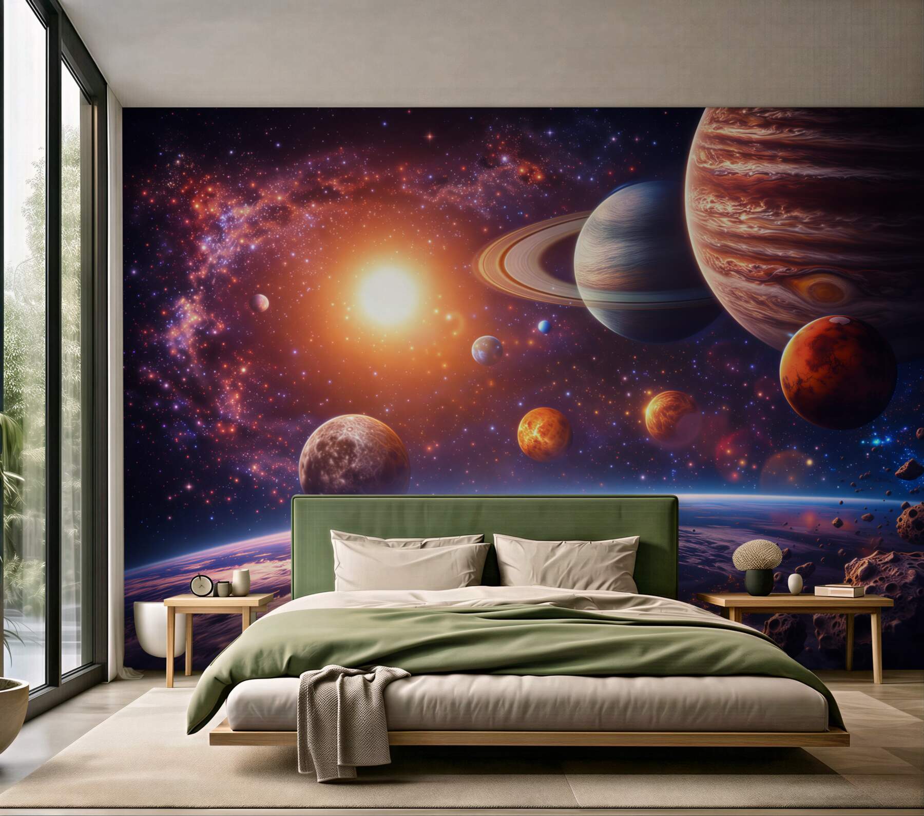Fototapeta kosmos z planetami i gwiazdami do pokoju młodzieżowego
