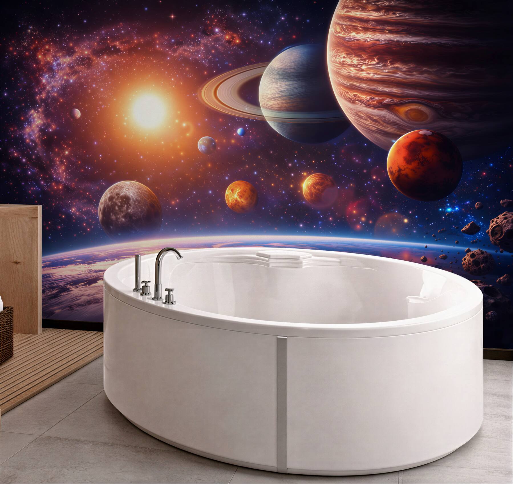 Fototapeta kosmos z planetami i gwiazdami do pokoju młodzieżowego