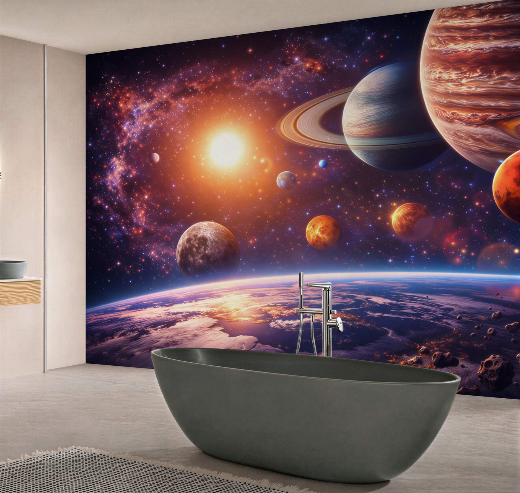 Fototapeta kosmos z planetami i gwiazdami do pokoju młodzieżowego