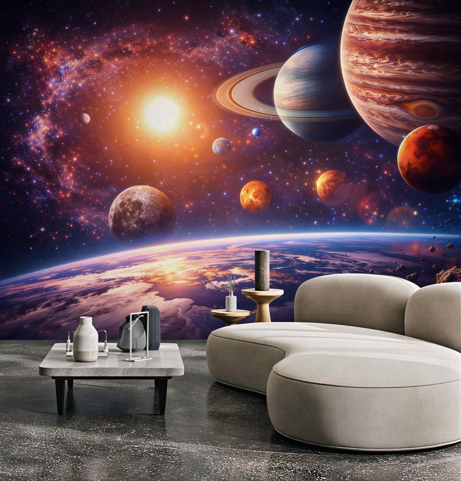 Fototapeta kosmos z planetami i gwiazdami do pokoju młodzieżowego