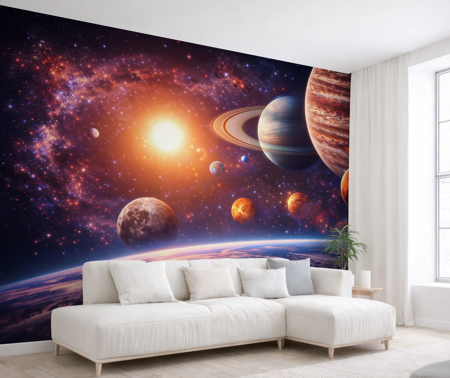 Fototapeta kosmos z planetami i gwiazdami do pokoju młodzieżowego