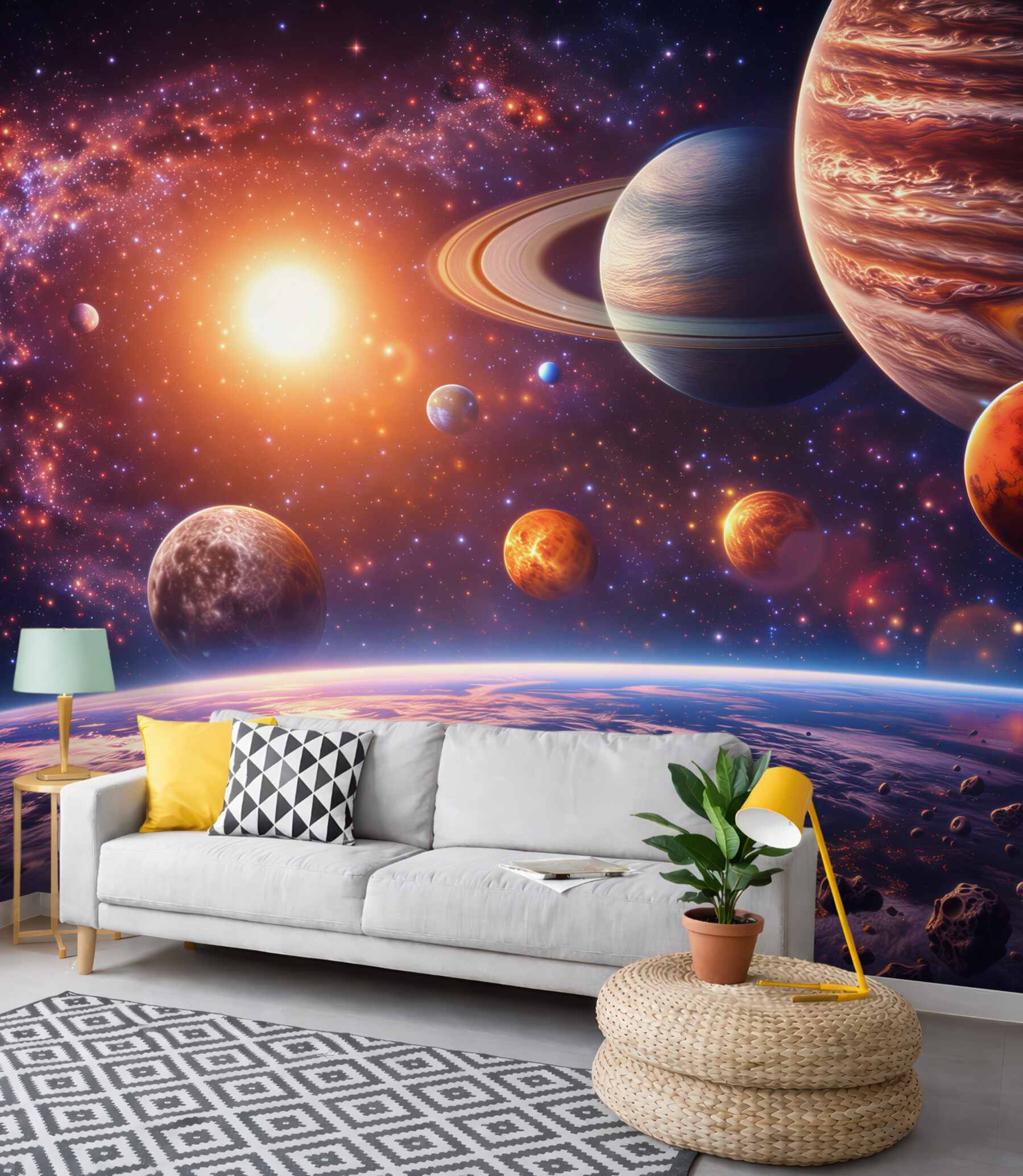 Fototapeta kosmos z planetami i gwiazdami do pokoju młodzieżowego