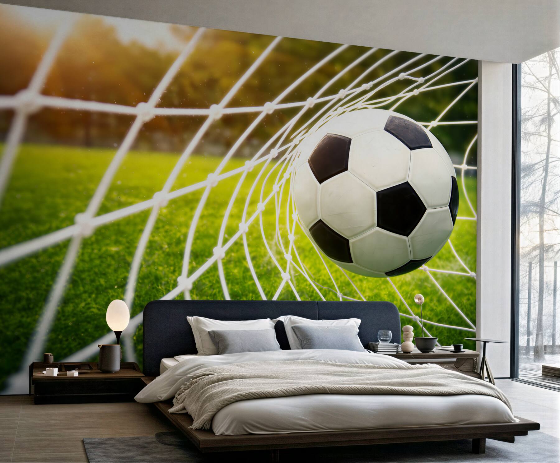 Fototapeta piłka nożna w bramce na boisku sportowa dekoracja