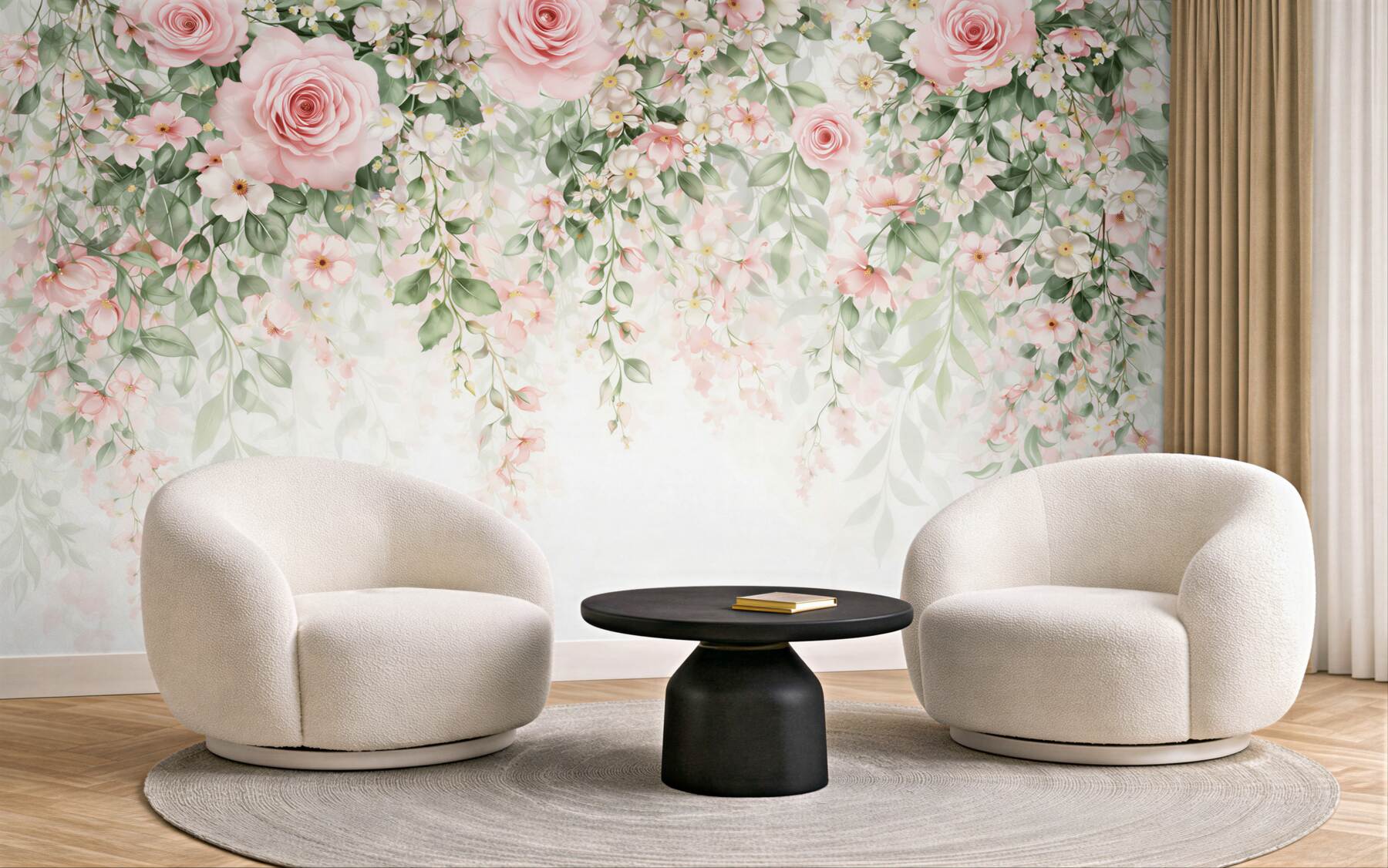 Fototapeta różowe róże i delikatne kwiaty na jasnym tle