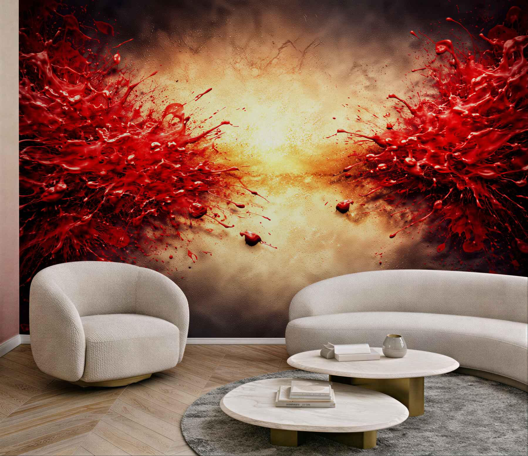 Fototapeta abstrakcyjny czerwony rozprysk farby na ciemnym tle