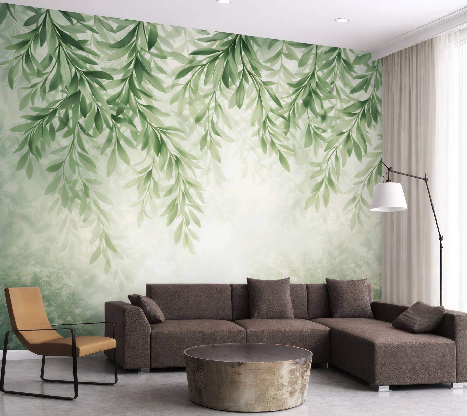 Fototapeta zwisające zielone liście w delikatnej mgle botaniczna