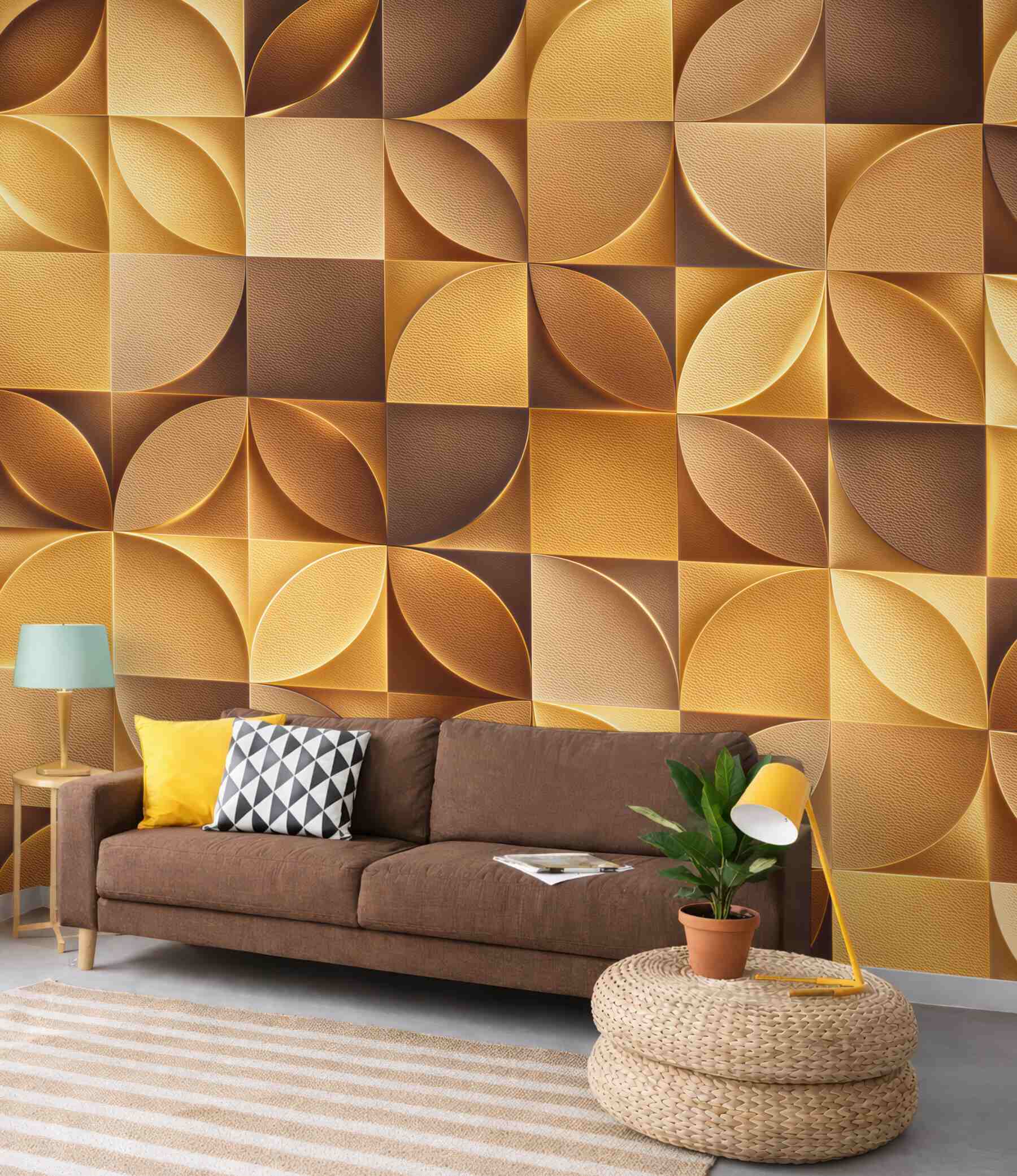 Fototapeta geometryczny wzór 3D złote i brązowe kafle
