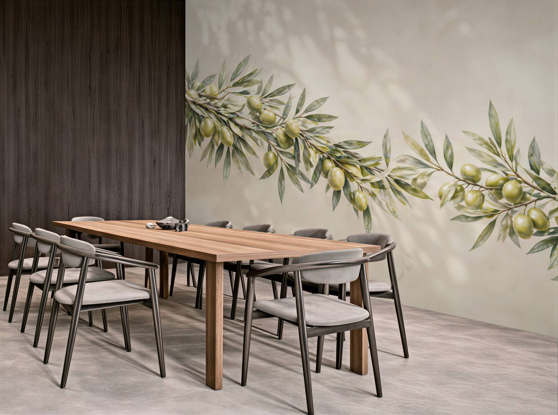Fototapeta gałązka oliwna z oliwkami na jasnym tle subtelna akwarela