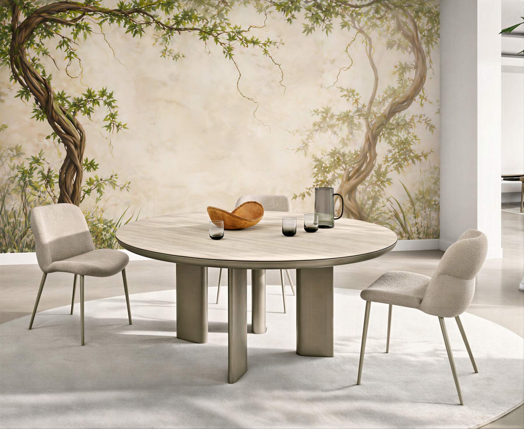 Fototapeta splecione drzewa i leśne gałązki w beżowo zielonej odsłonie