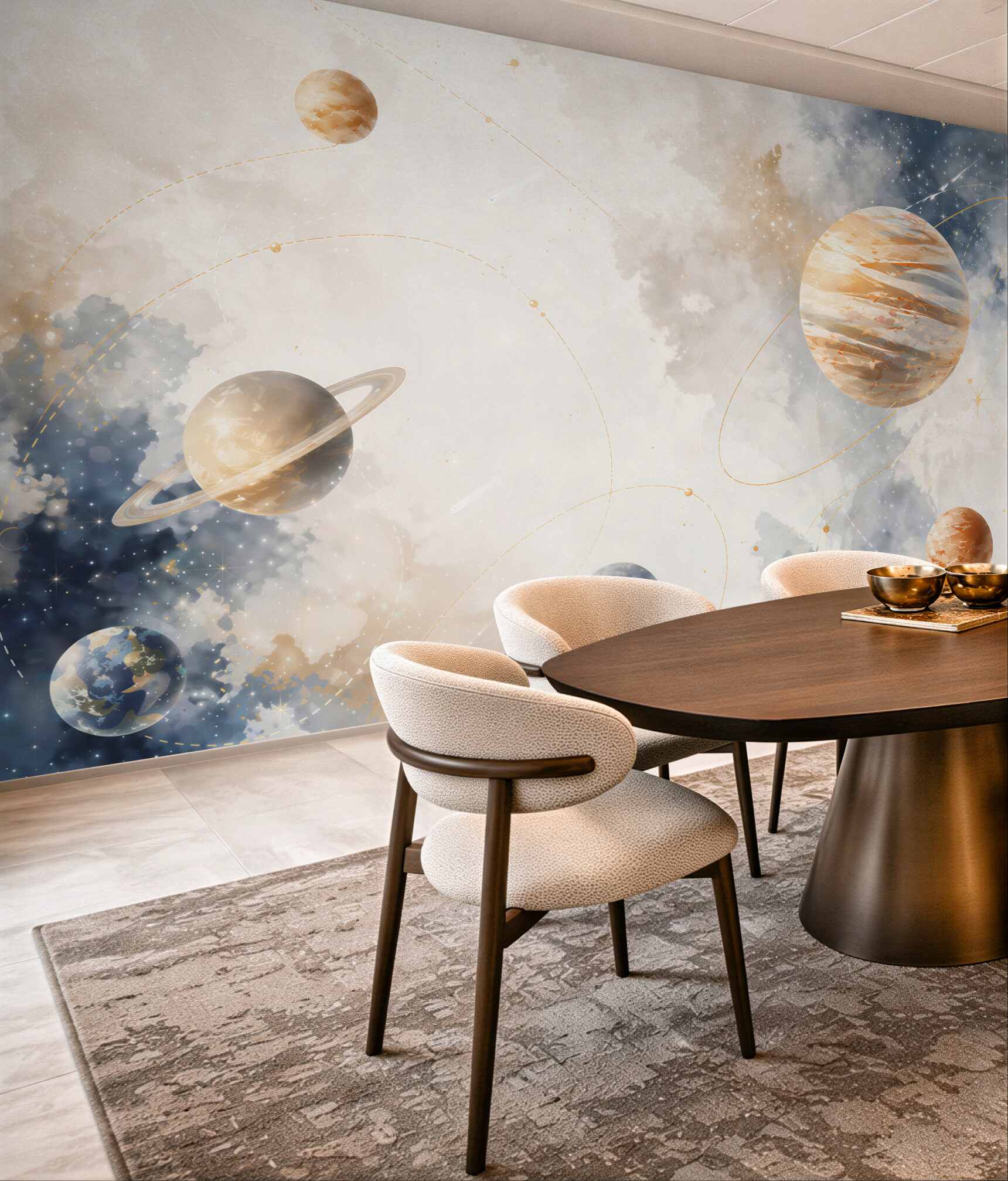 Fototapeta planety w chmurach pastelowy kosmos do pokoju dziecka