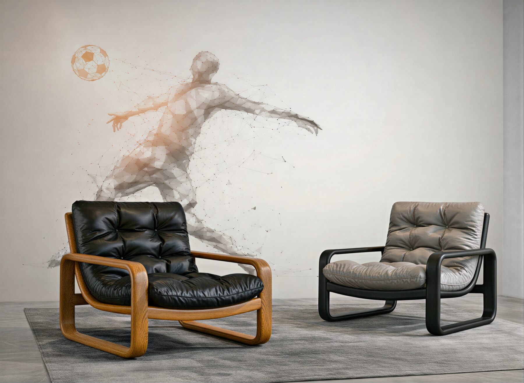 Fototapeta piłkarz z piłką geometryczny nowoczesny sportowy