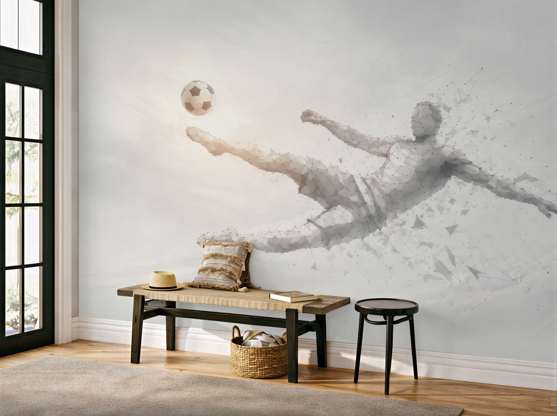 Fototapeta piłkarz wykonujący przewrotkę geometryczna nowoczesna sportowa