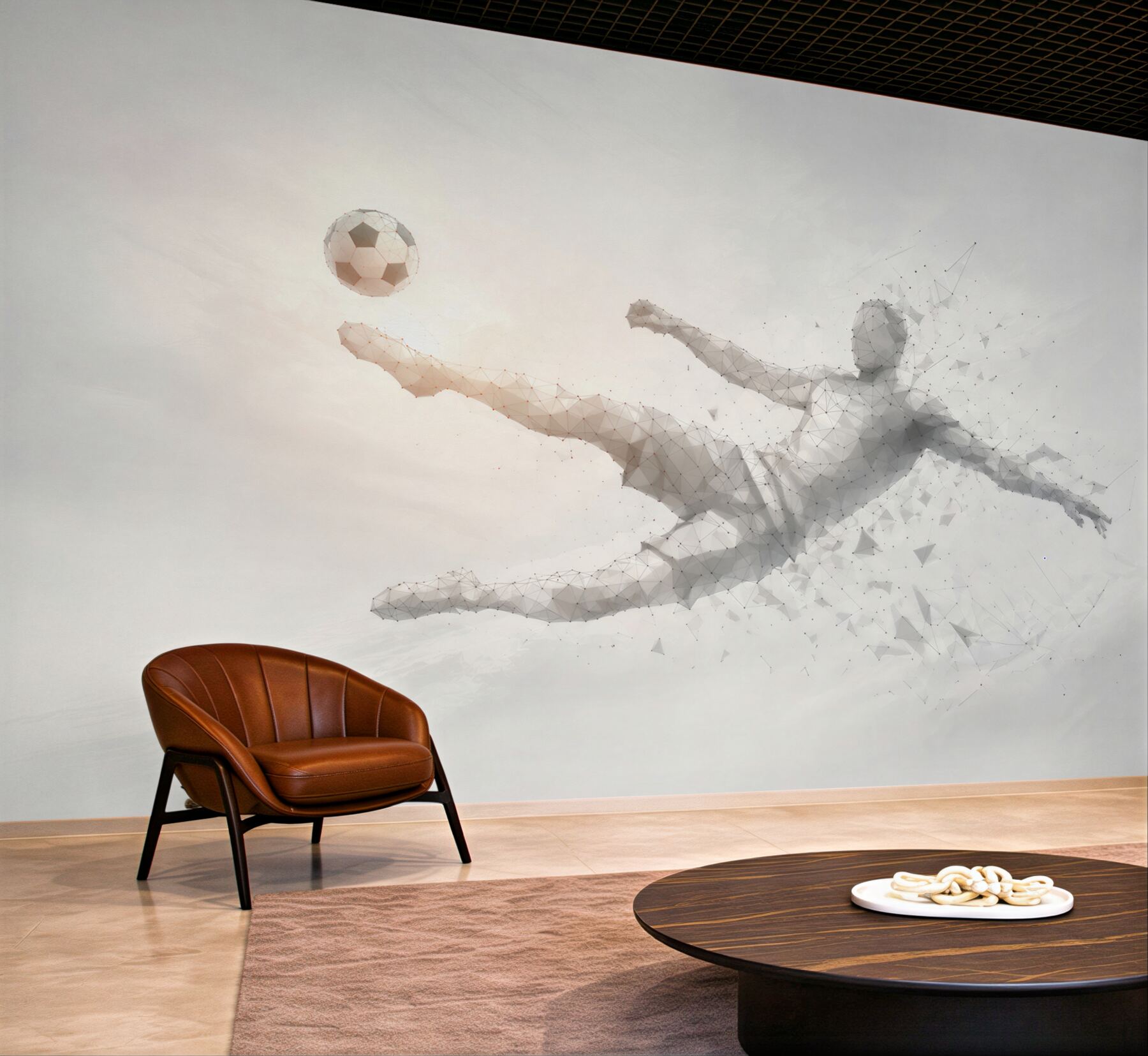 Fototapeta piłkarz wykonujący przewrotkę geometryczna nowoczesna sportowa