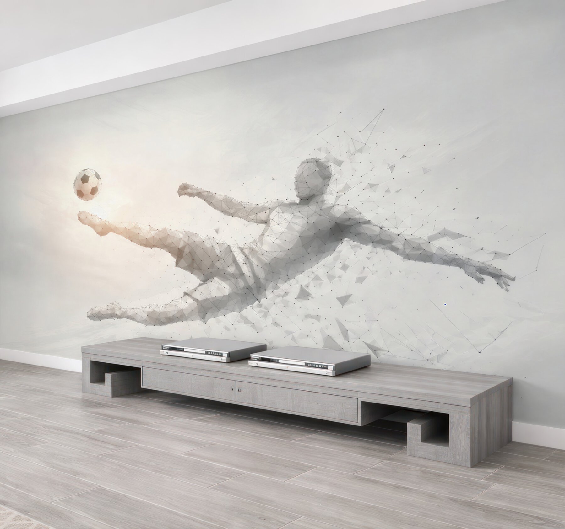 Fototapeta piłkarz wykonujący przewrotkę geometryczna nowoczesna sportowa