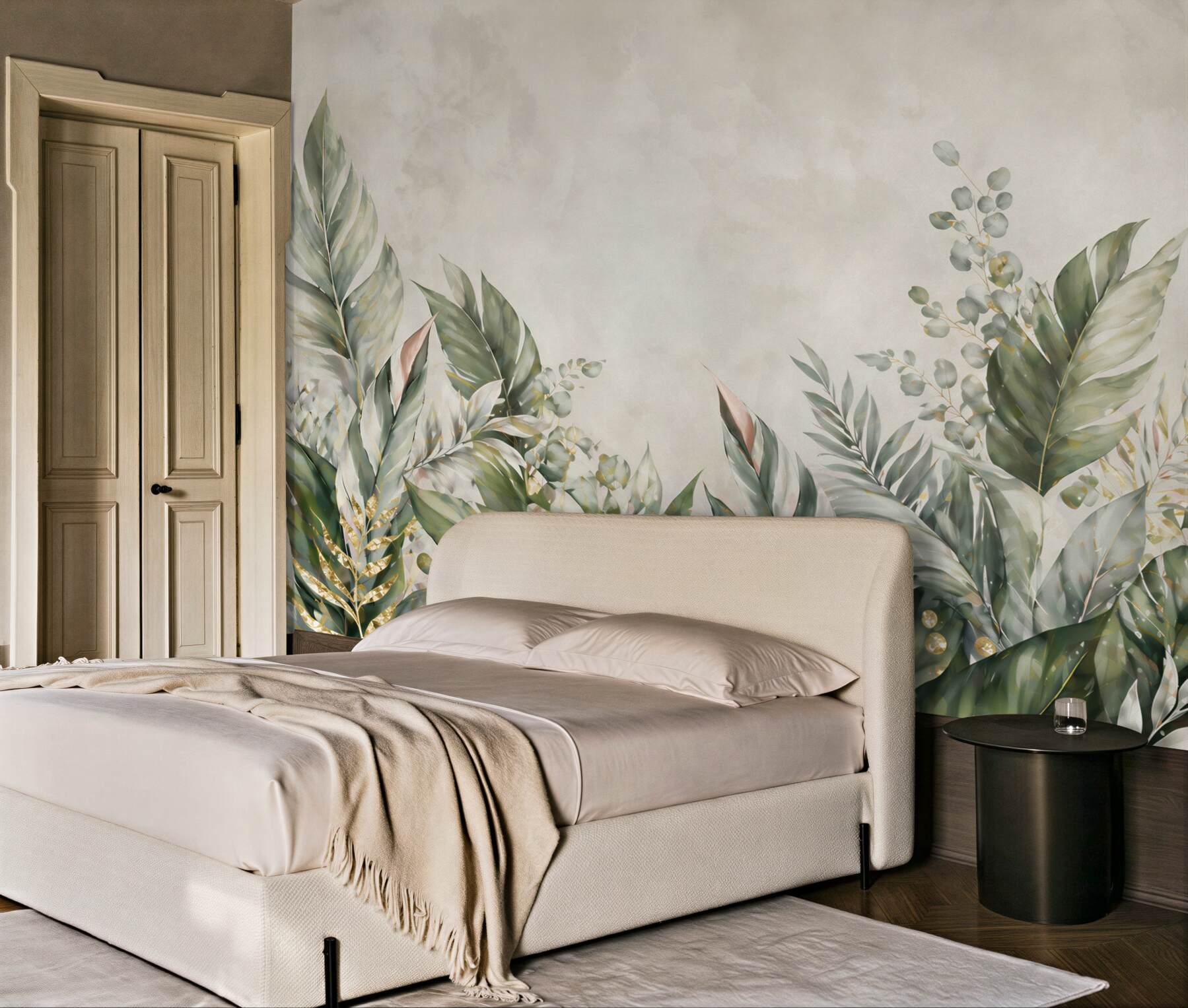 Fototapeta liście tropikalne zielone beżowe subtelna botaniczna