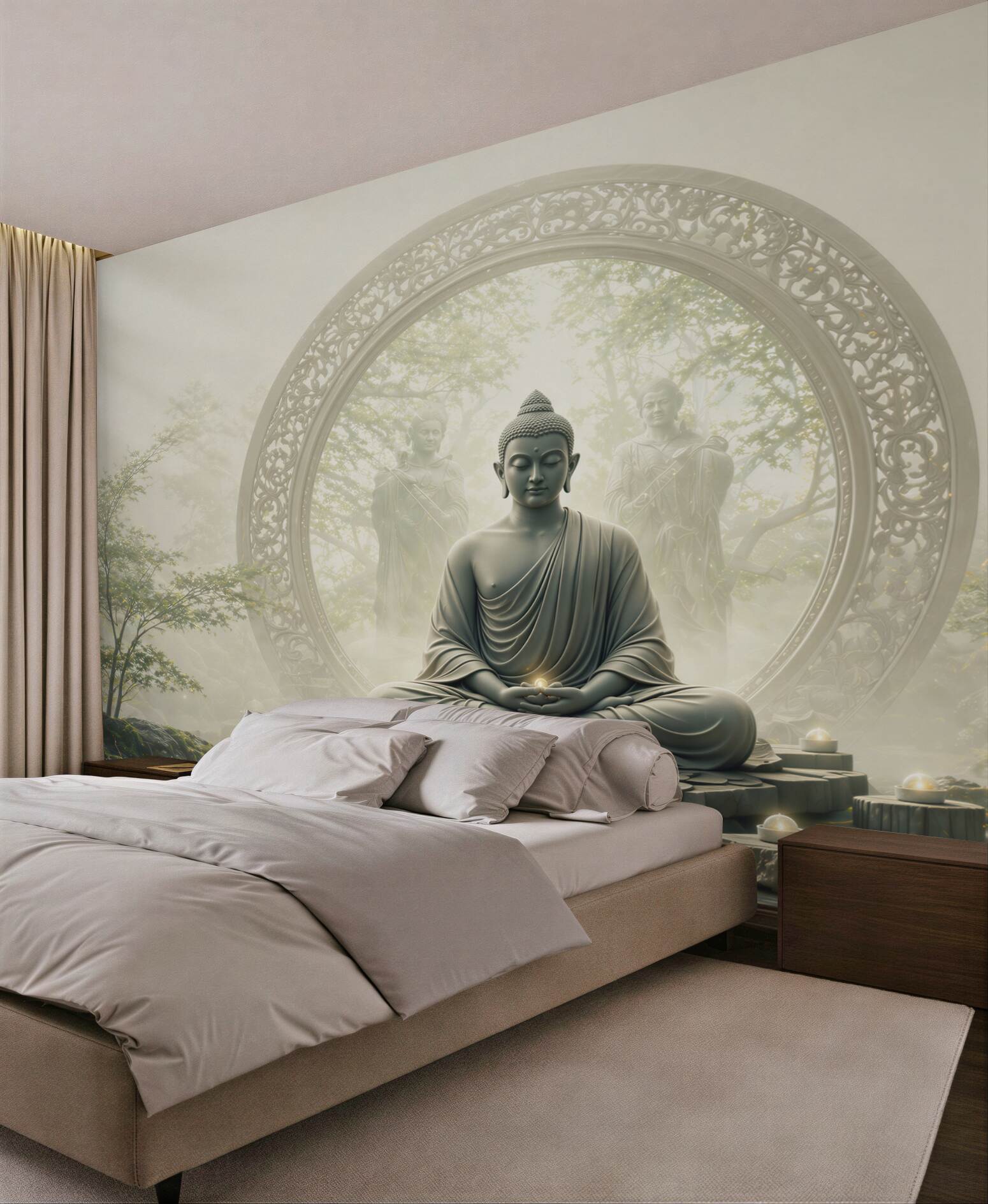 Fototapeta Budda w medytacji w mistycznym ogrodzie zen