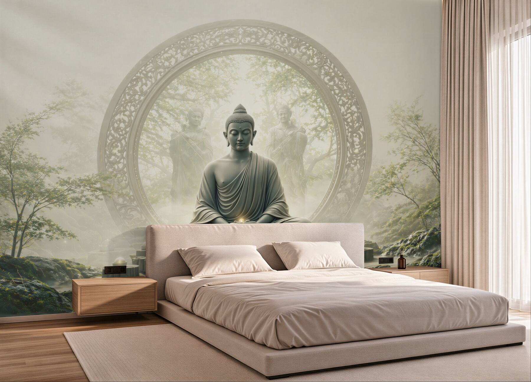 Fototapeta Budda w medytacji w mistycznym ogrodzie zen